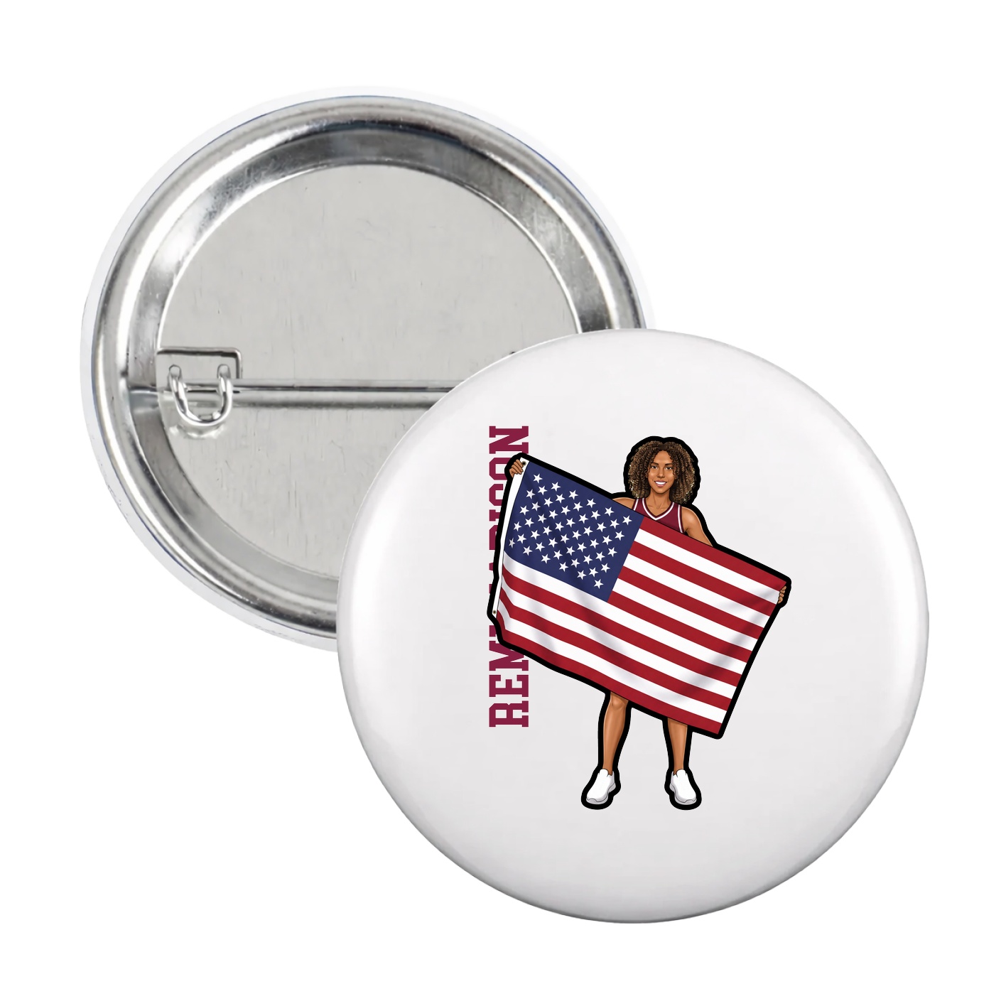 Game Day Button — Name Vertical in White