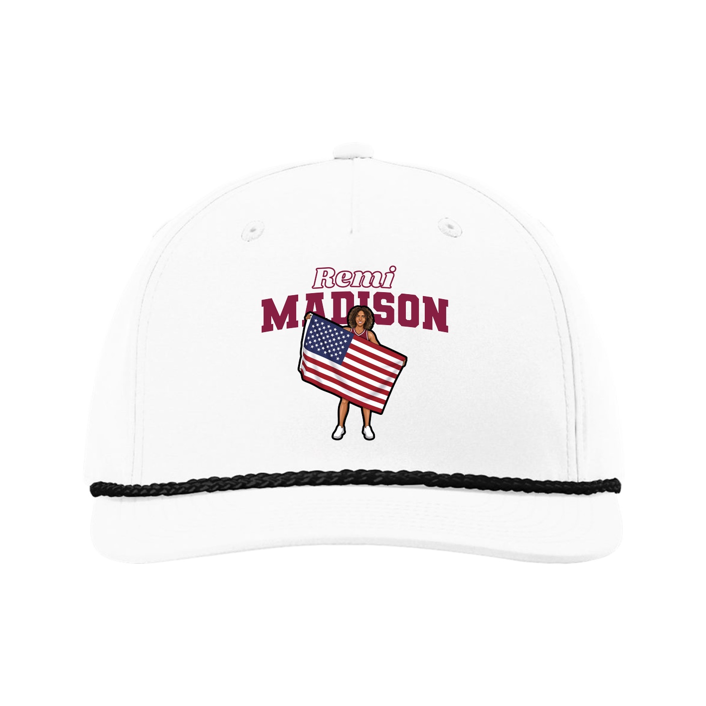 Five-Panel Classic Rope Cap — Name Arch in White