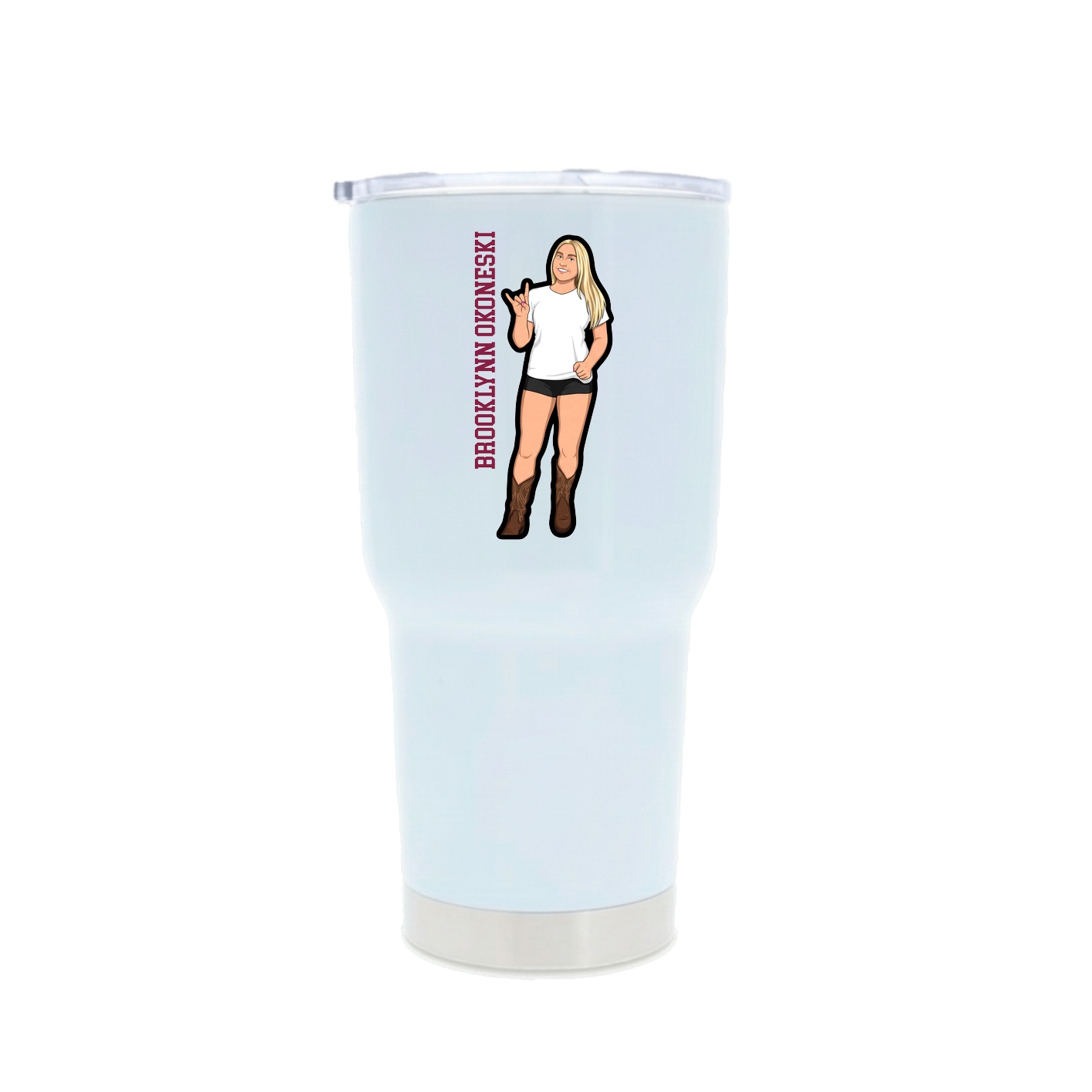 30oz Stainless Steel Tumbler — Name Vertical in White