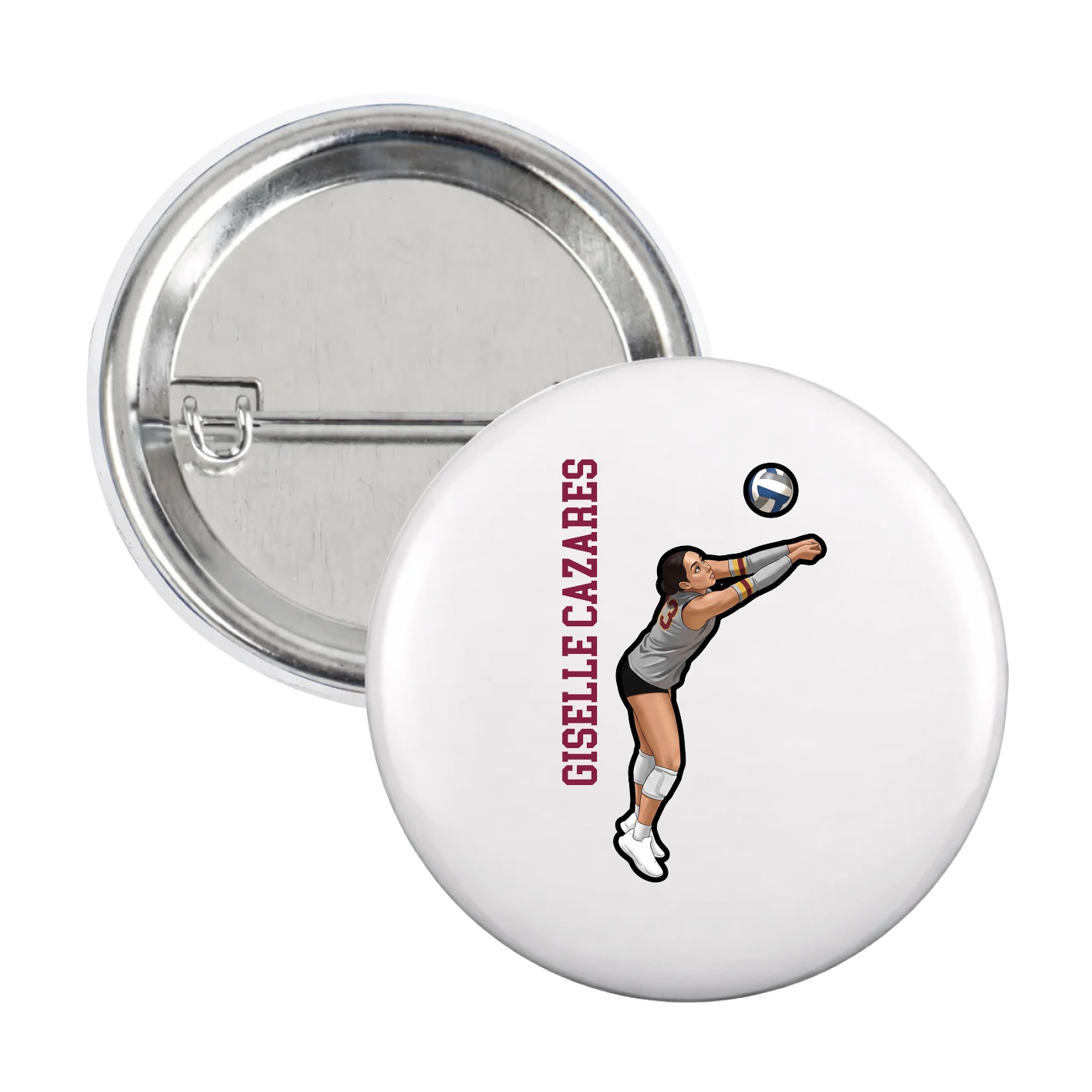 Game Day Button — Name Vertical in White