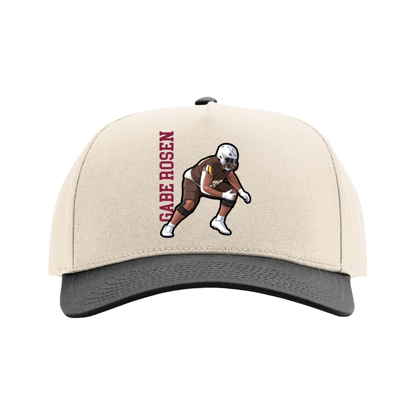 Full Fabric Five-Panel Champ Cap — Name Vertical in Cream/Black