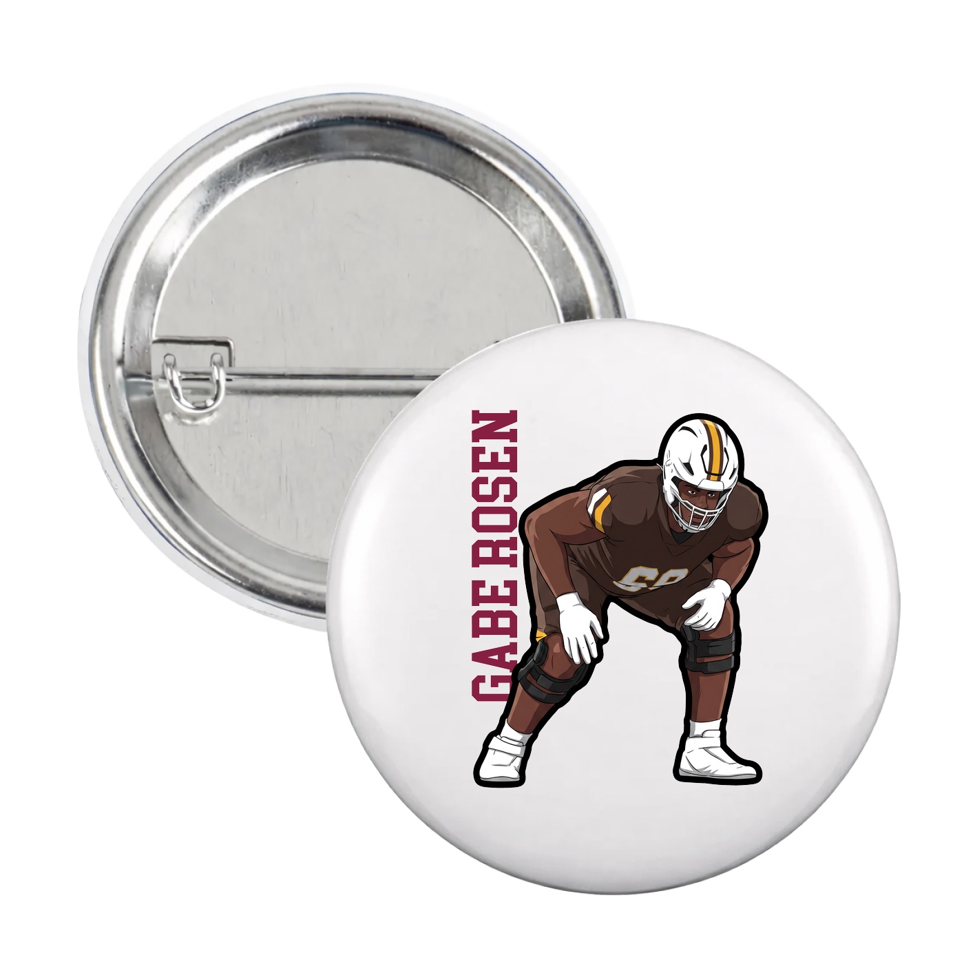 Game Day Button — Name Vertical in White