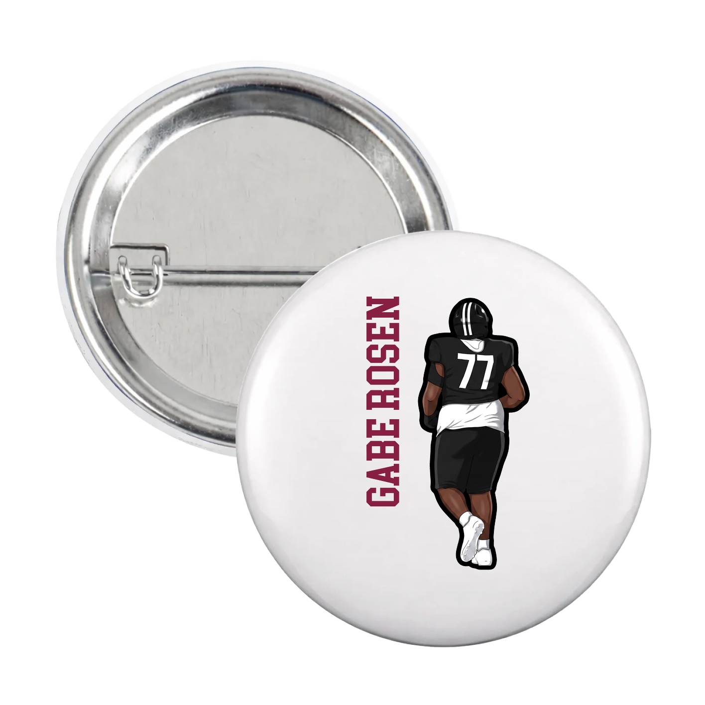 Game Day Button — Name Vertical in White