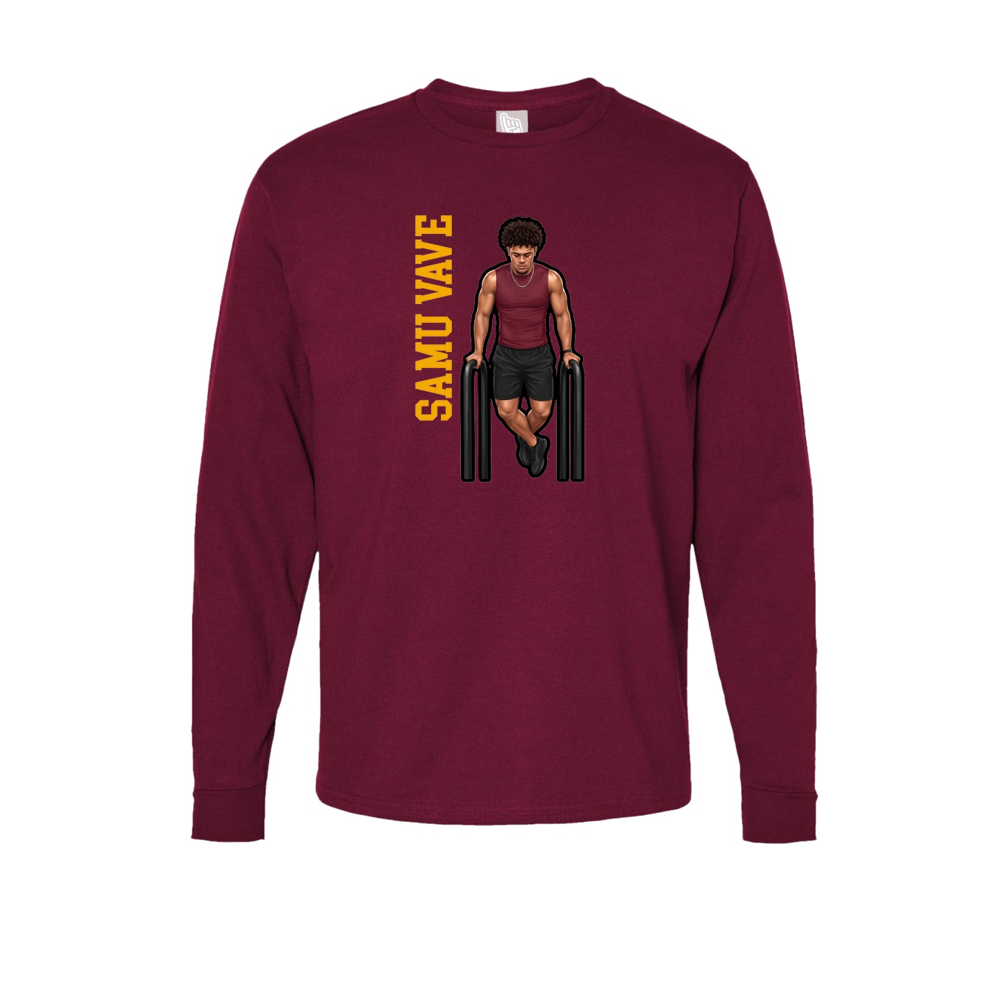 Long Sleeve Tee — Name Vertical in Cardinal