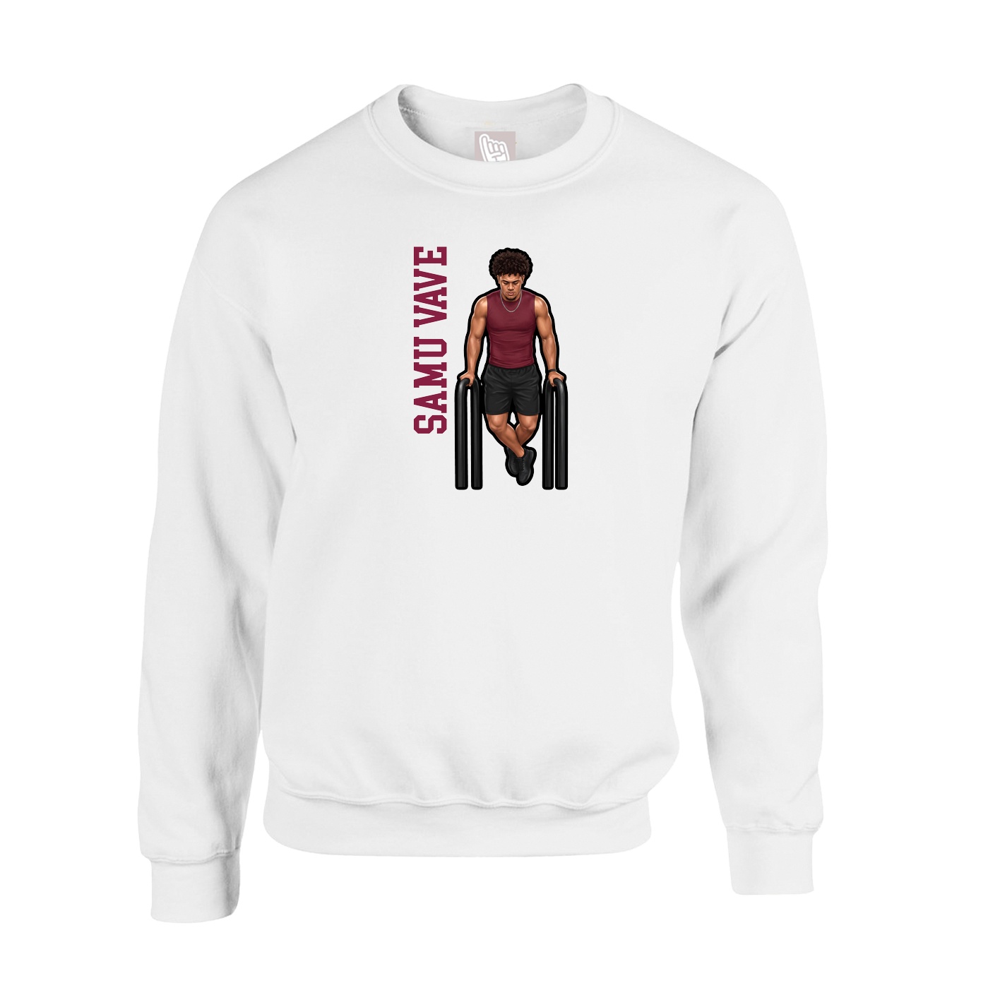 Fleece Crew — Name Vertical in White