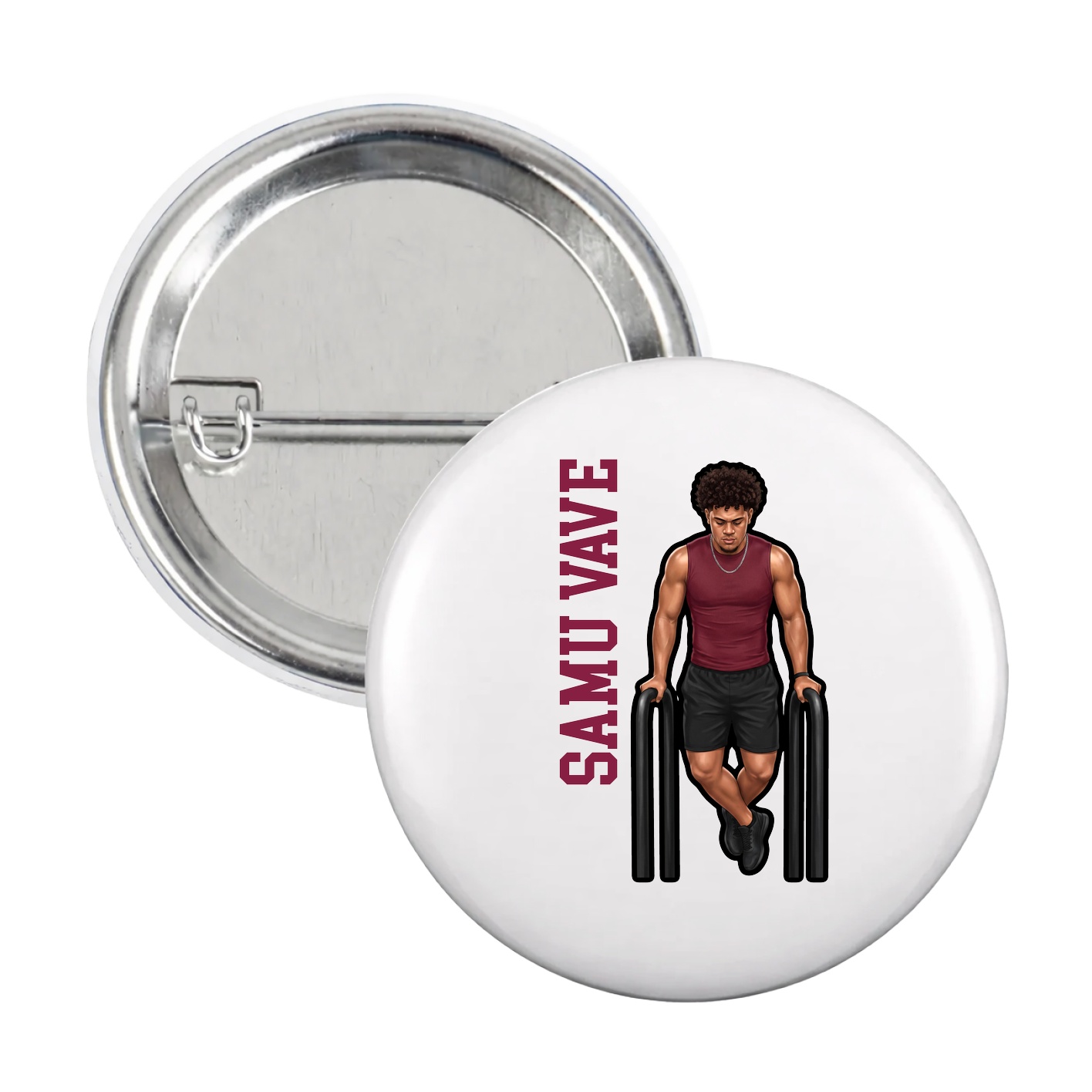 Game Day Button — Name Vertical in White