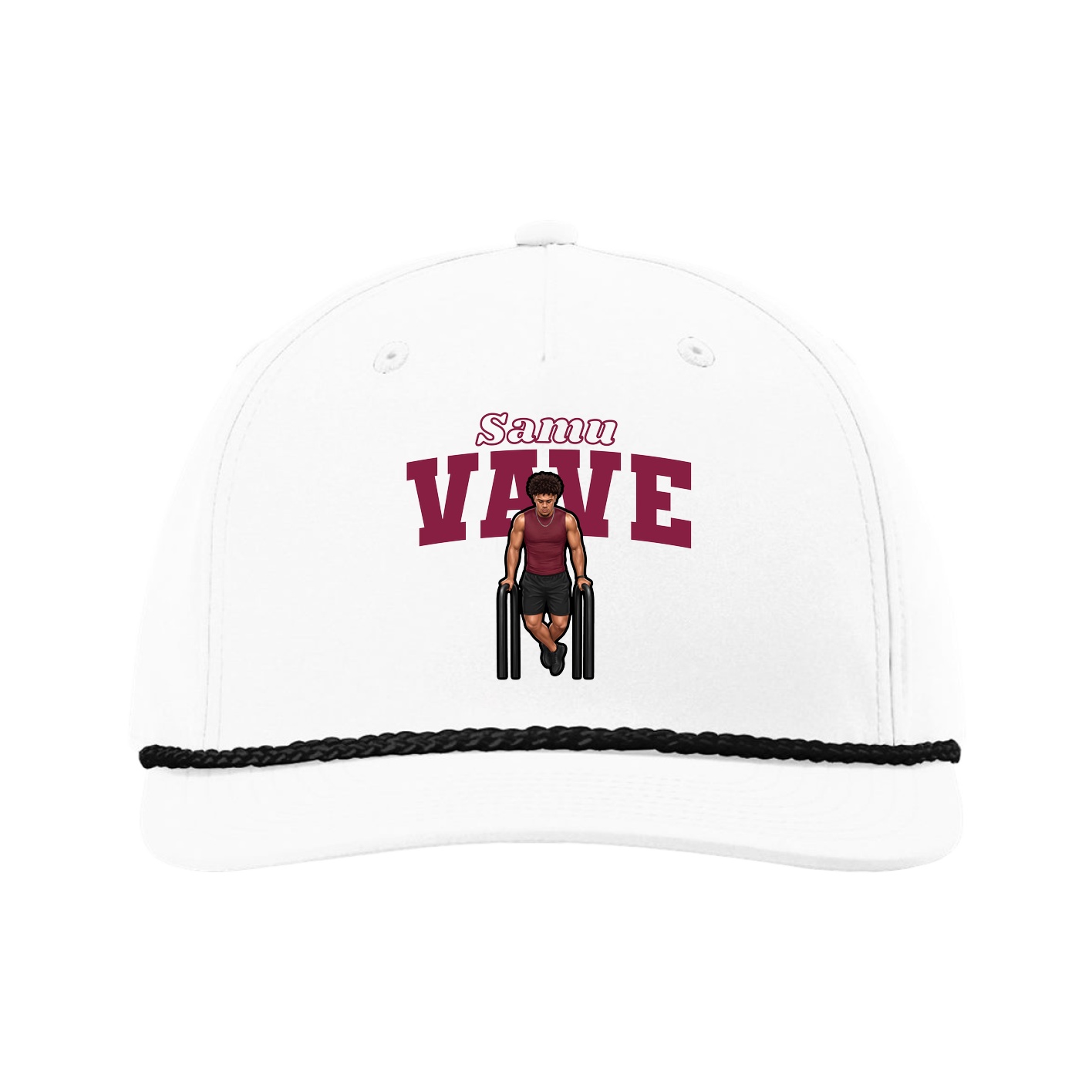 Five-Panel Classic Rope Cap — Name Arch in White