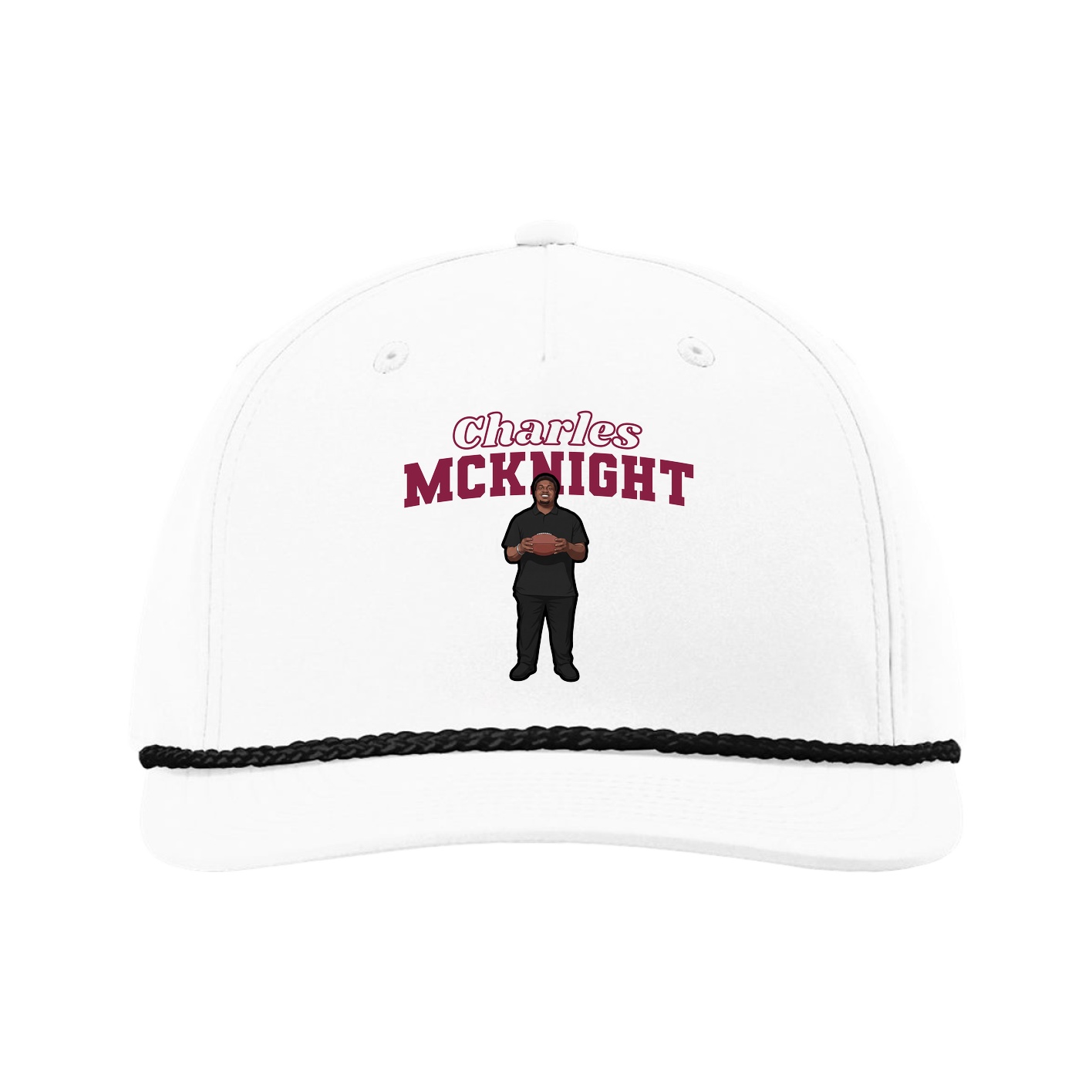 Five-Panel Classic Rope Cap — Name Arch in White