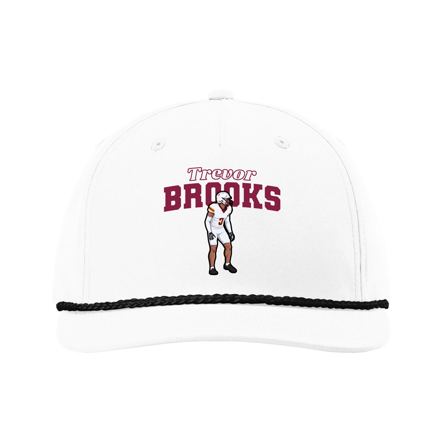 Five-Panel Classic Rope Cap — Name Arch in White