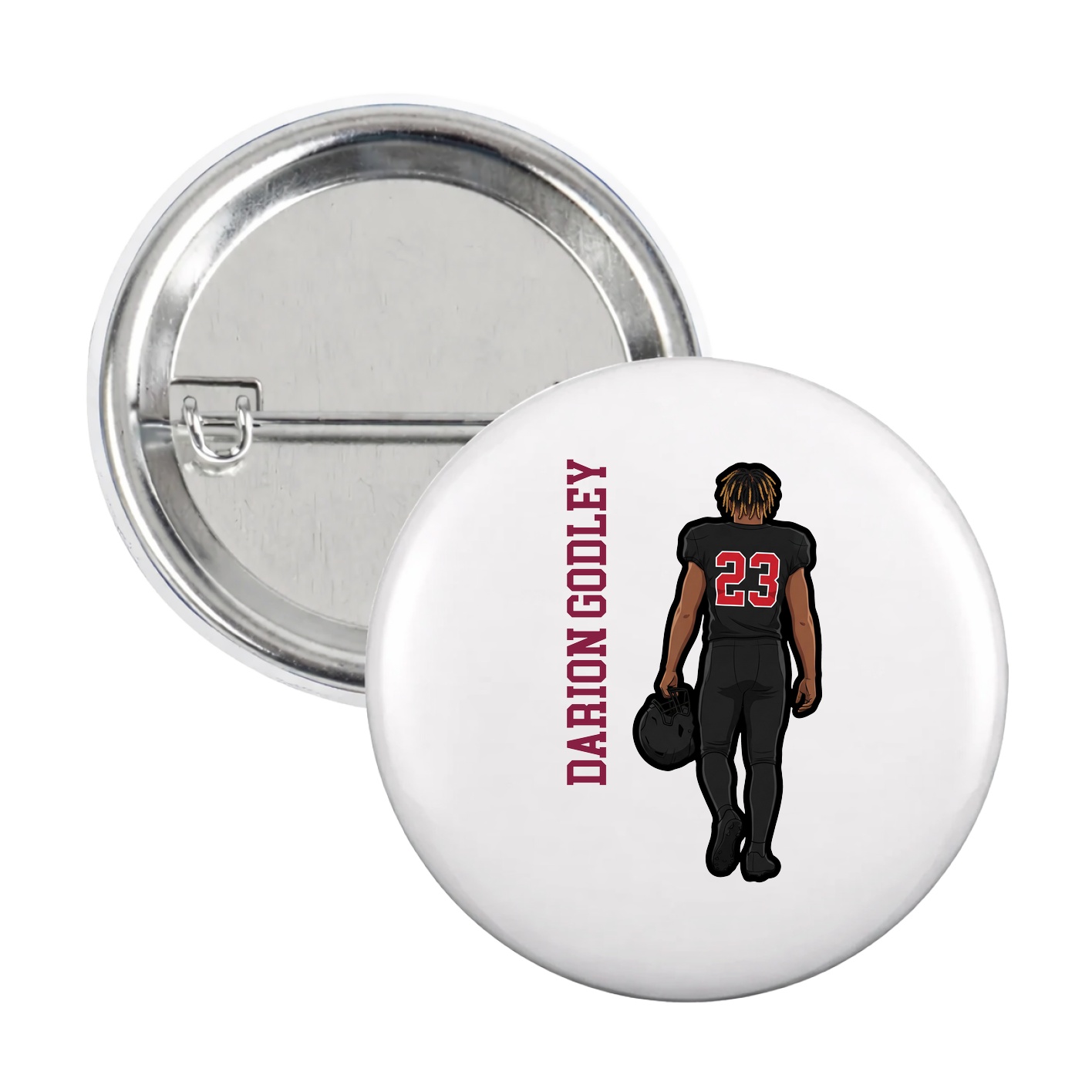 Game Day Button — Name Vertical in White