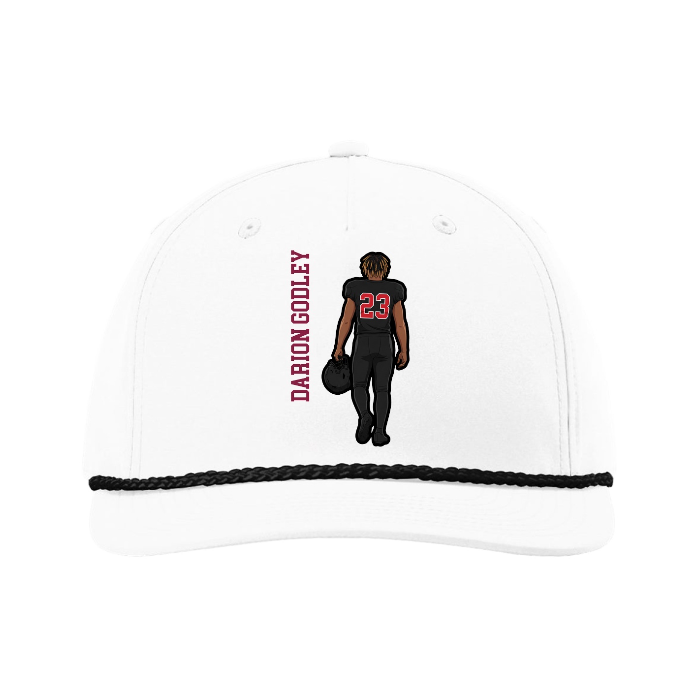 Five-Panel Classic Rope Cap — Name Vertical in White