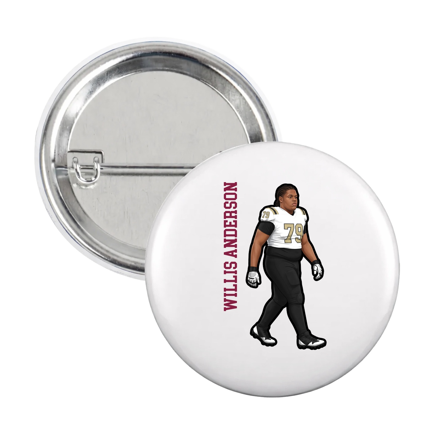 Game Day Button — Name Vertical in White