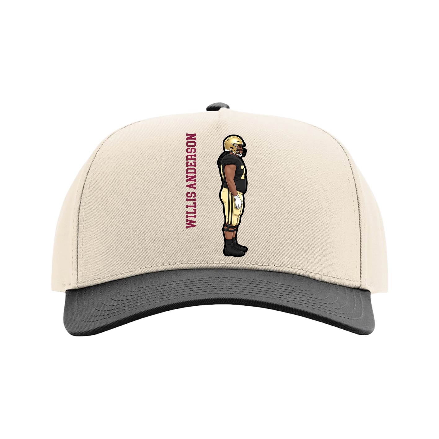 Full Fabric Five-Panel Champ Cap — Name Vertical in Cream/Black