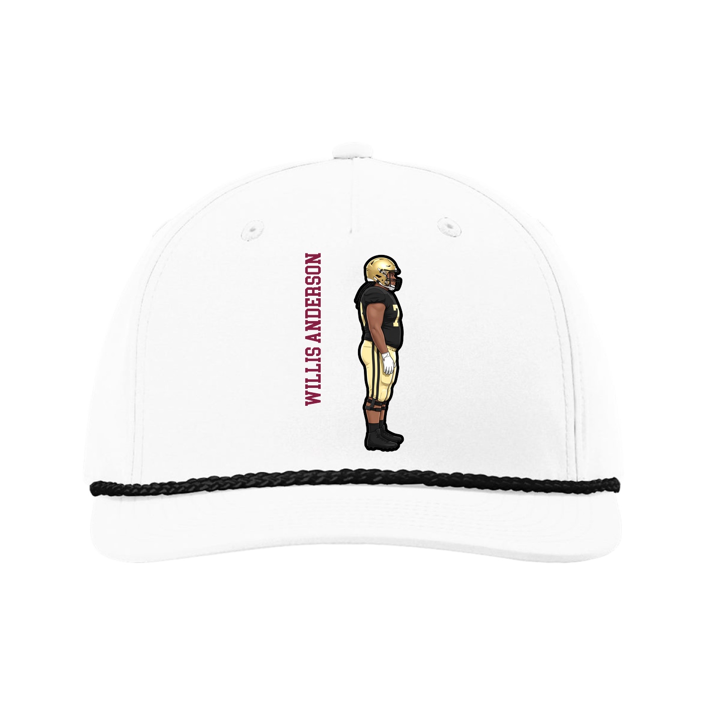 Five-Panel Classic Rope Cap — Name Vertical in White