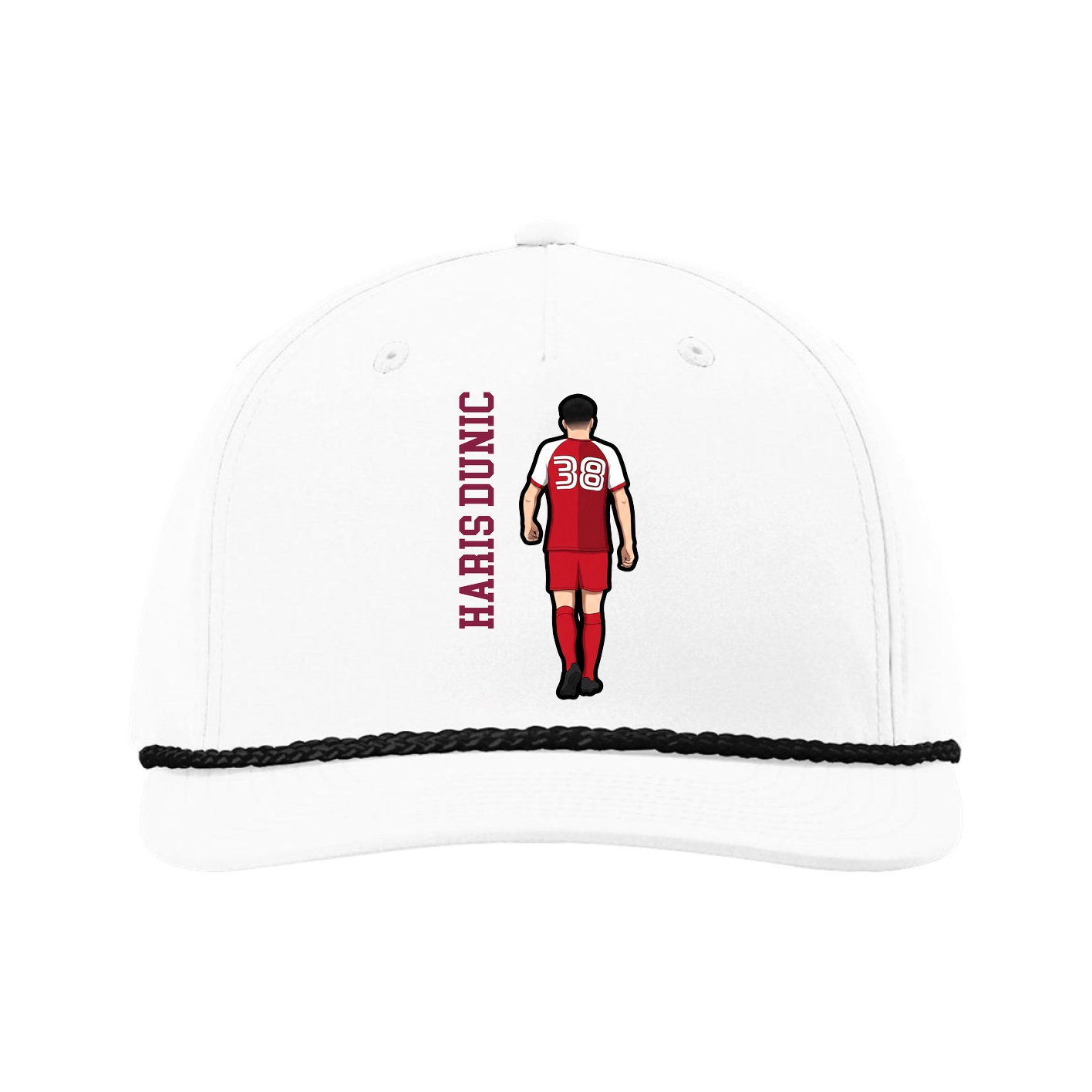 Five-Panel Classic Rope Cap — Name Vertical in White