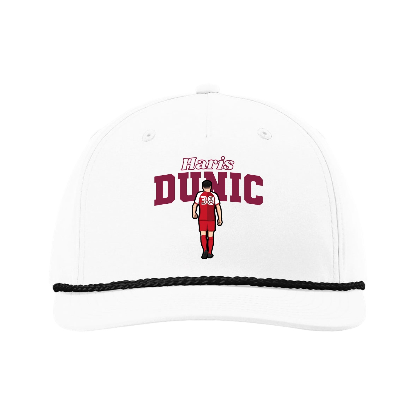 Five-Panel Classic Rope Cap — Name Arch in White