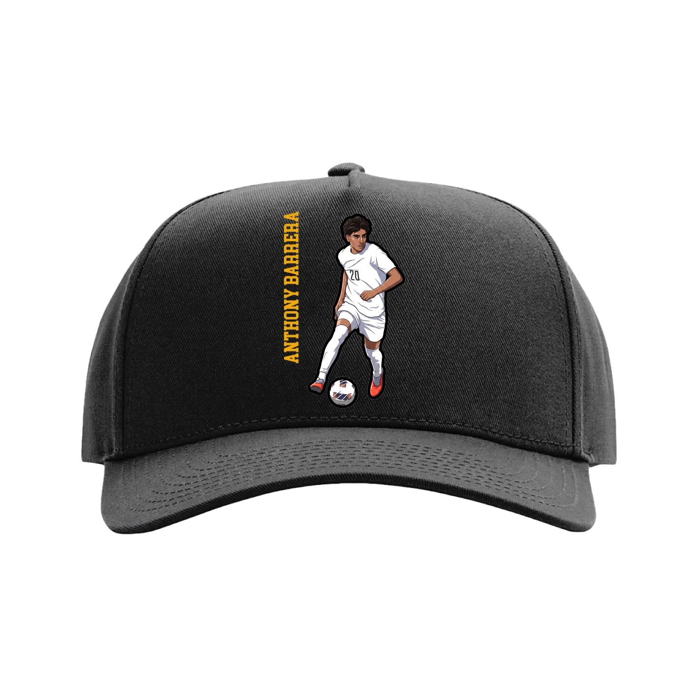 Full Fabric Five-Panel Champ Cap — Name Vertical in Black
