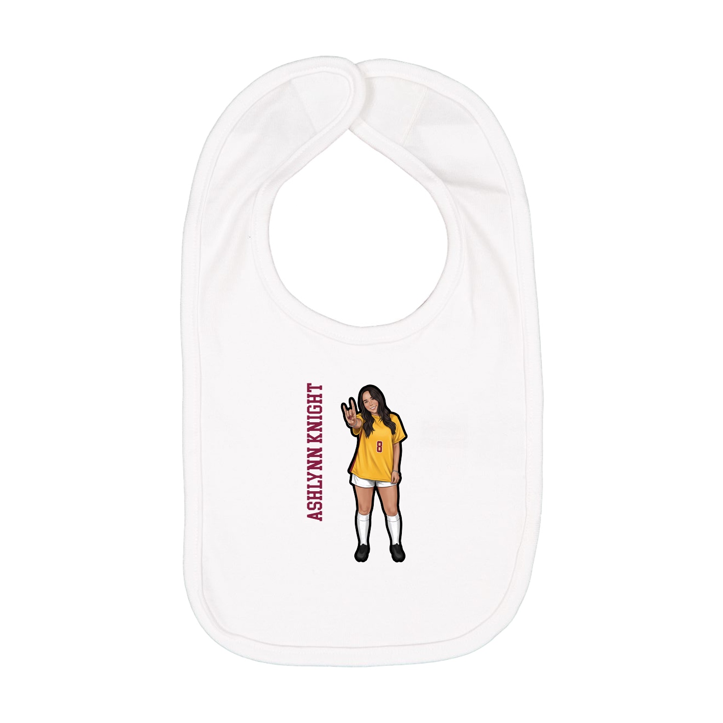 Infant Bib — Name Vertical in White