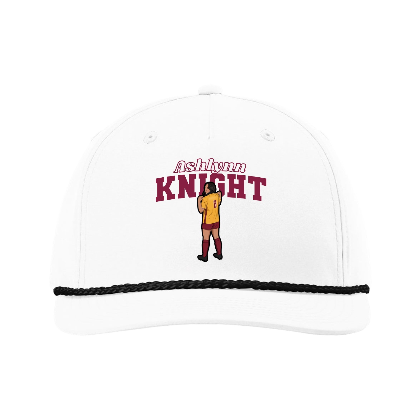Five-Panel Classic Rope Cap — Name Arch in White