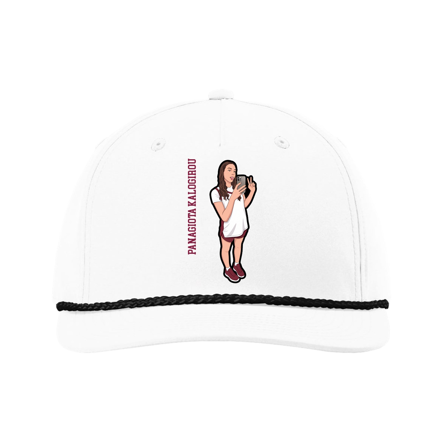 Five-Panel Classic Rope Cap — Name Vertical in White