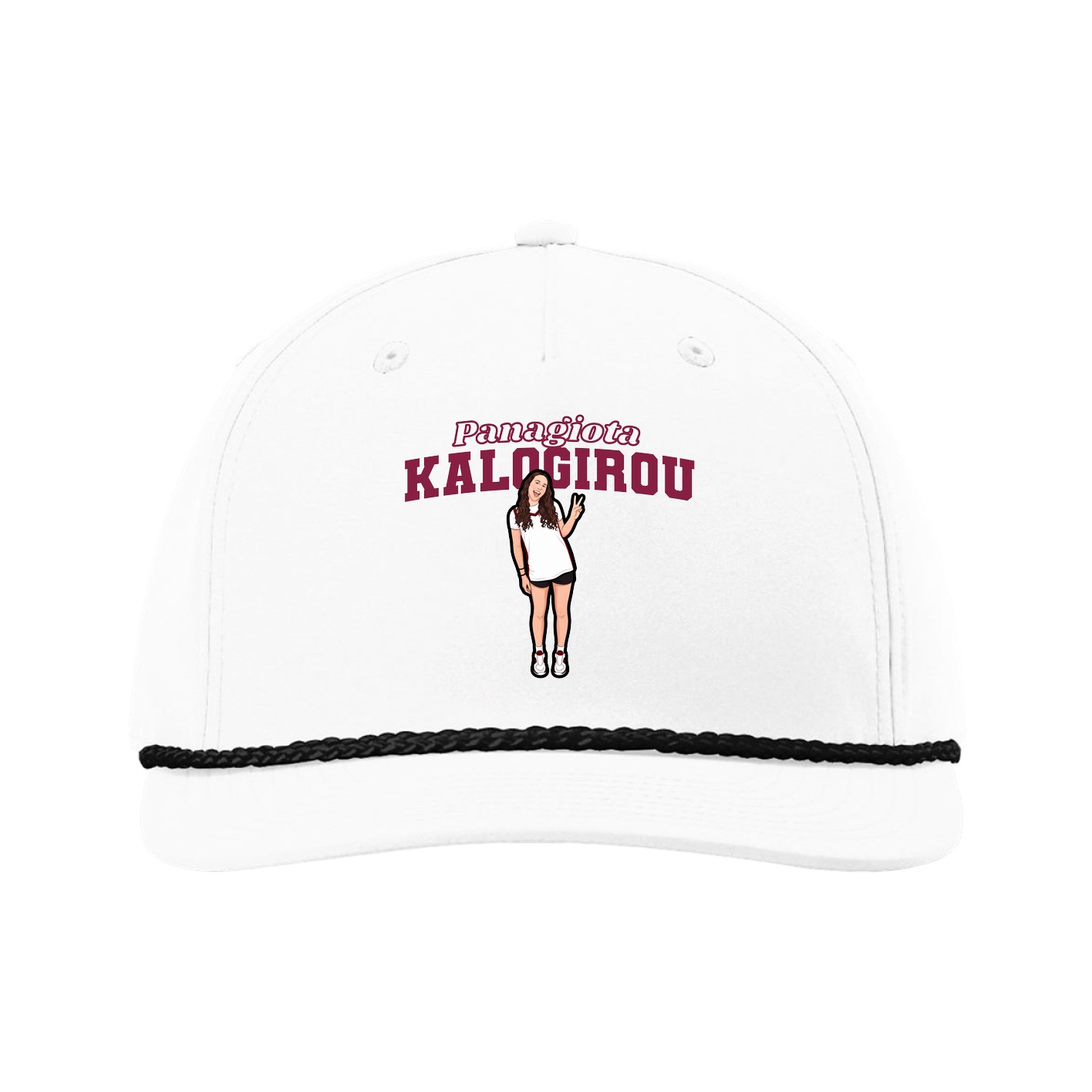 Five-Panel Classic Rope Cap — Name Arch in White