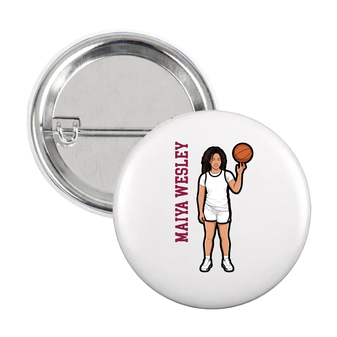 Game Day Button — Name Vertical in White