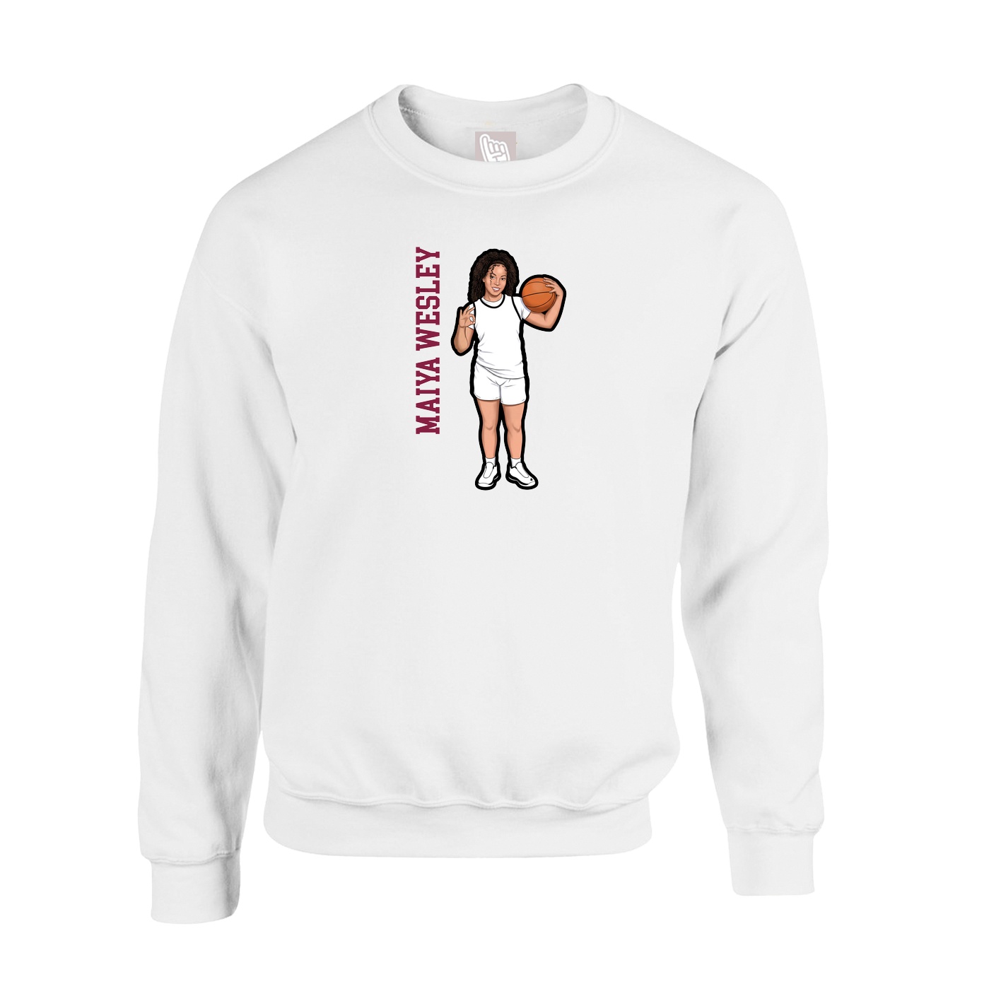 Fleece Crew — Name Vertical in White