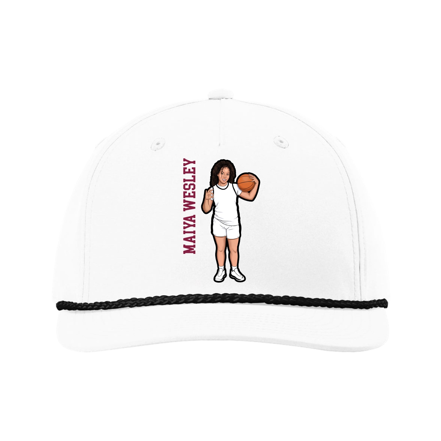 Five-Panel Classic Rope Cap — Name Vertical in White