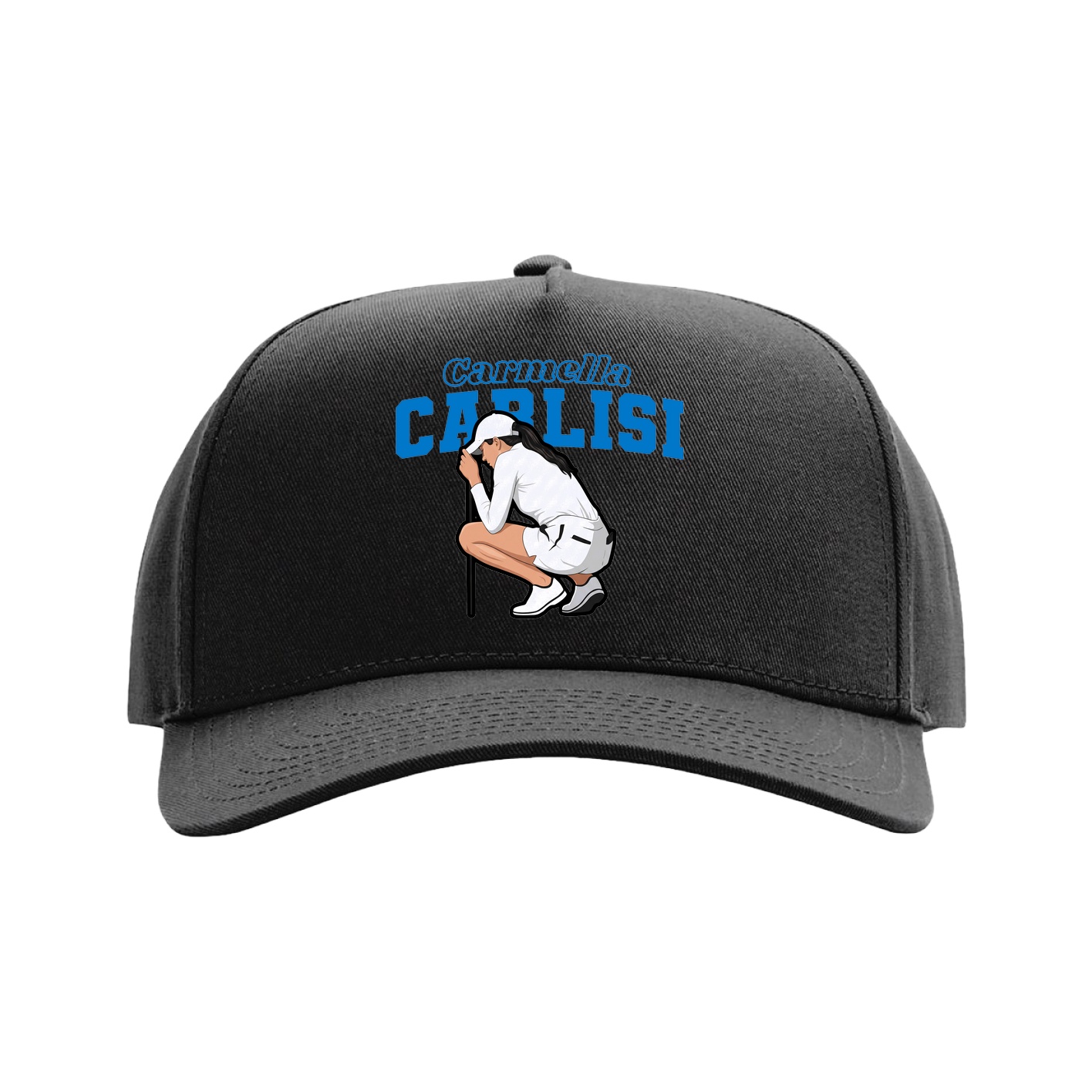 Full Fabric Five-Panel Champ Cap — Name Arch in Black