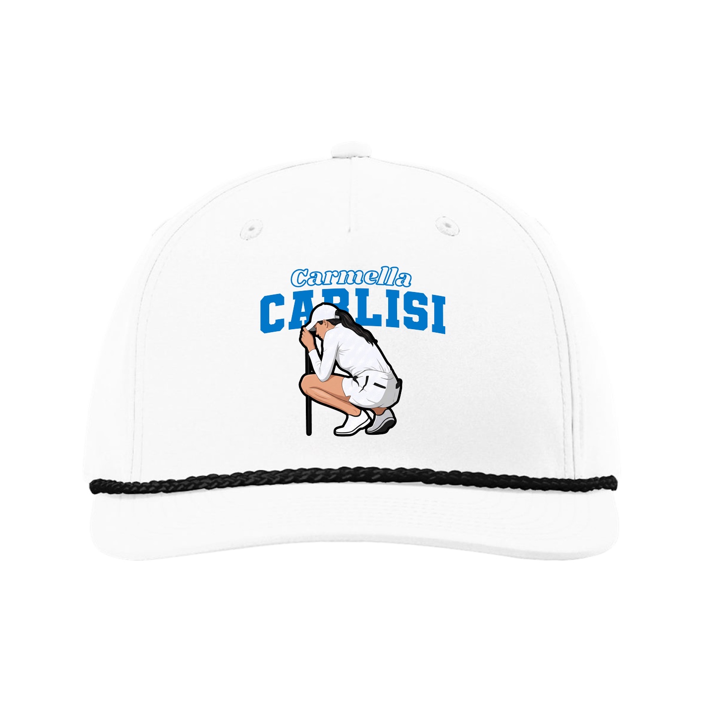 Five-Panel Classic Rope Cap — Name Arch in White