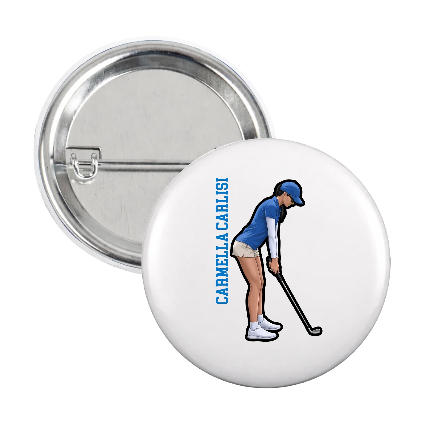 Game Day Button — Name Vertical in White