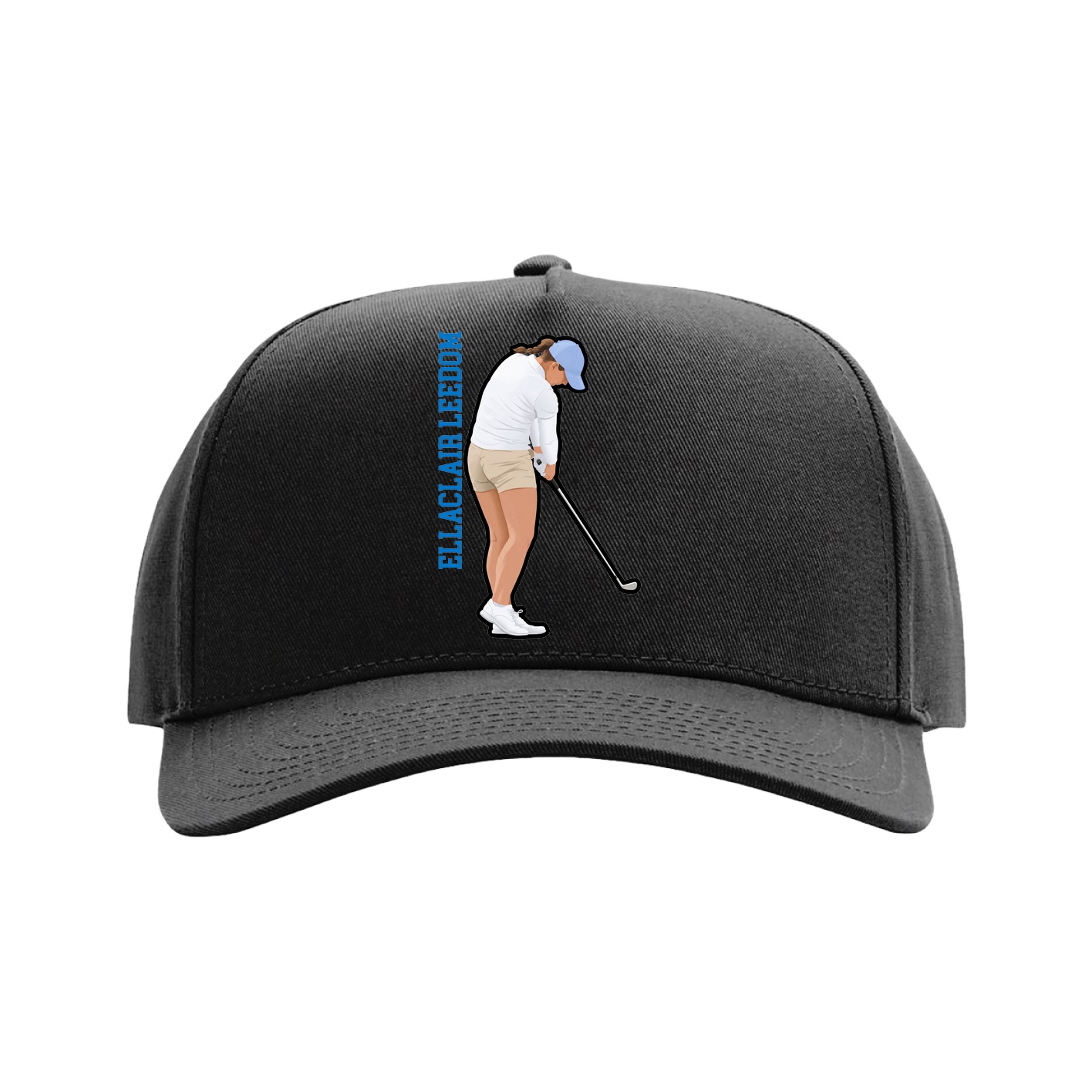 Full Fabric Five-Panel Champ Cap — Name Vertical in Black