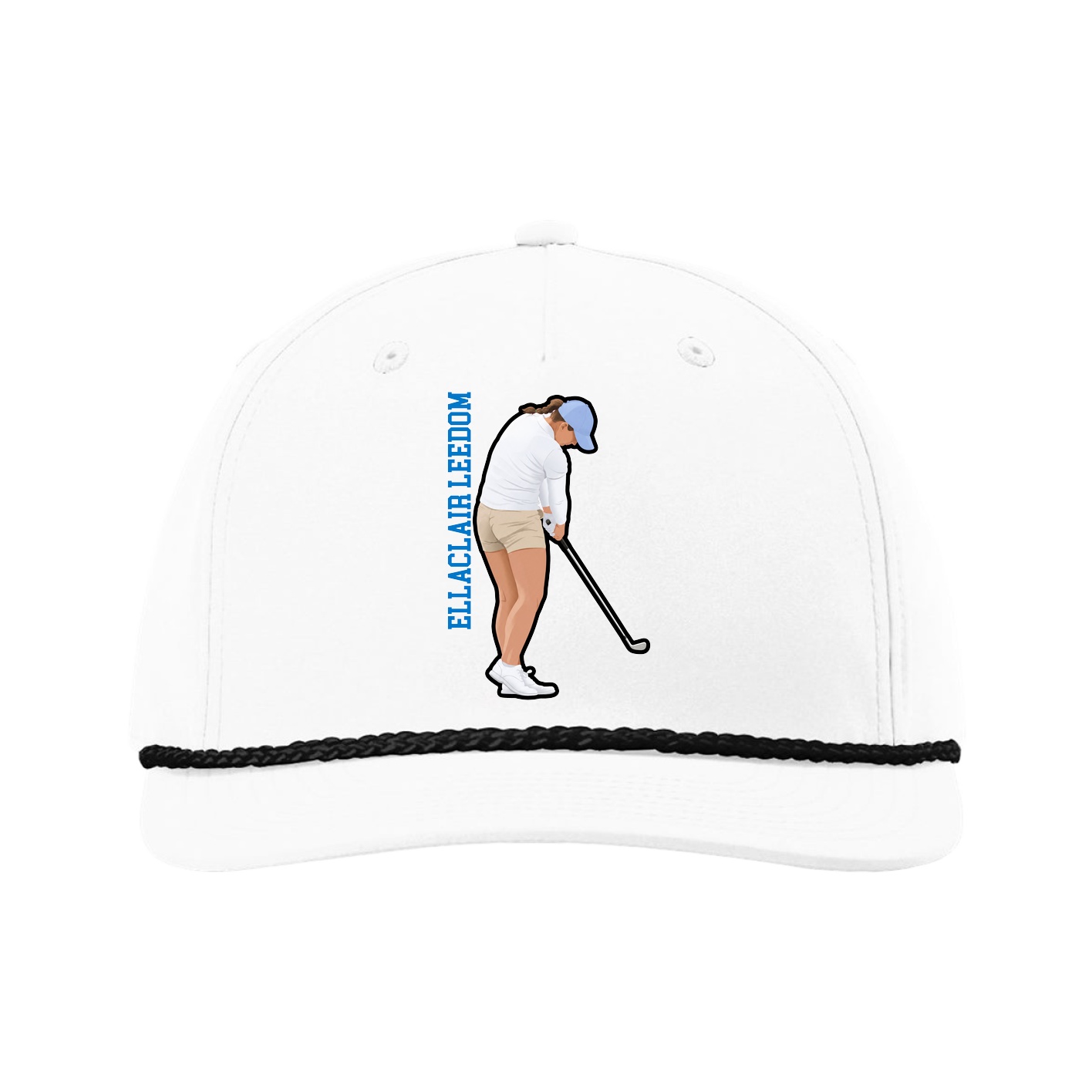 Five-Panel Classic Rope Cap — Name Vertical in White