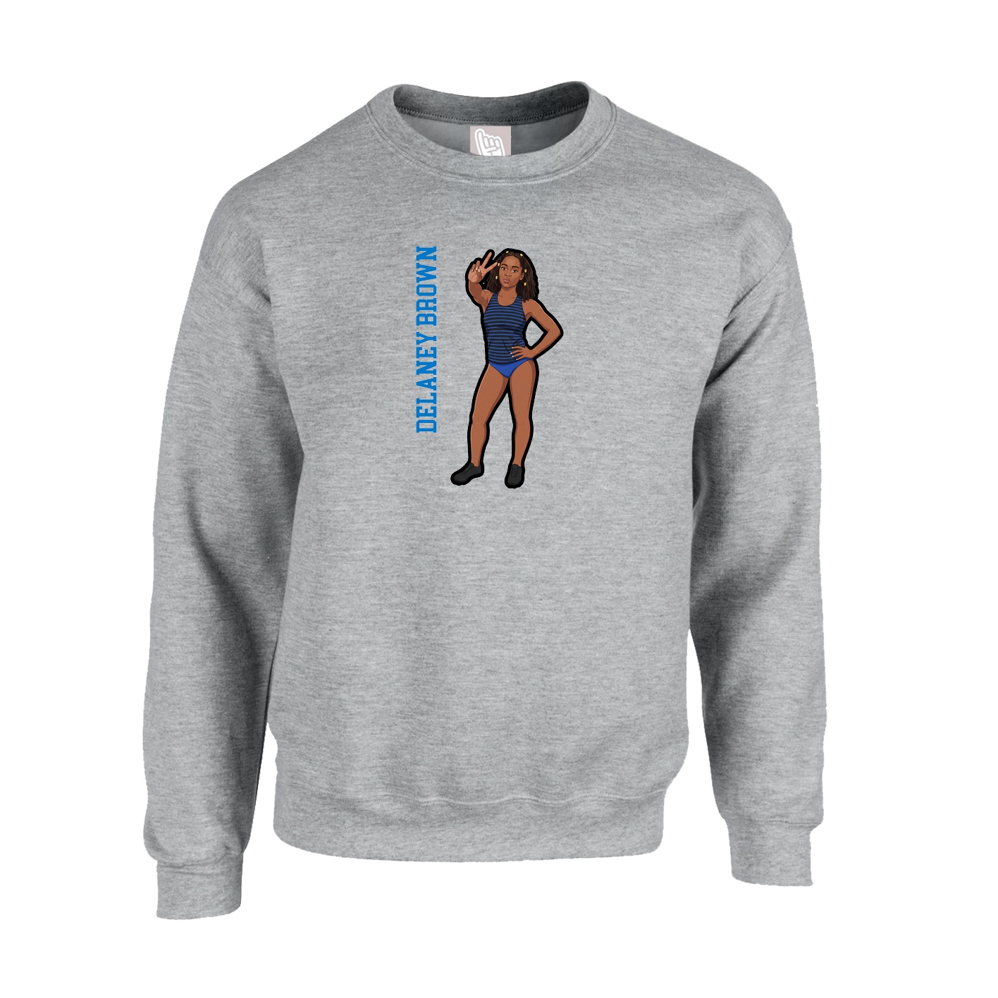 Fleece Crew — Name Vertical in Grey