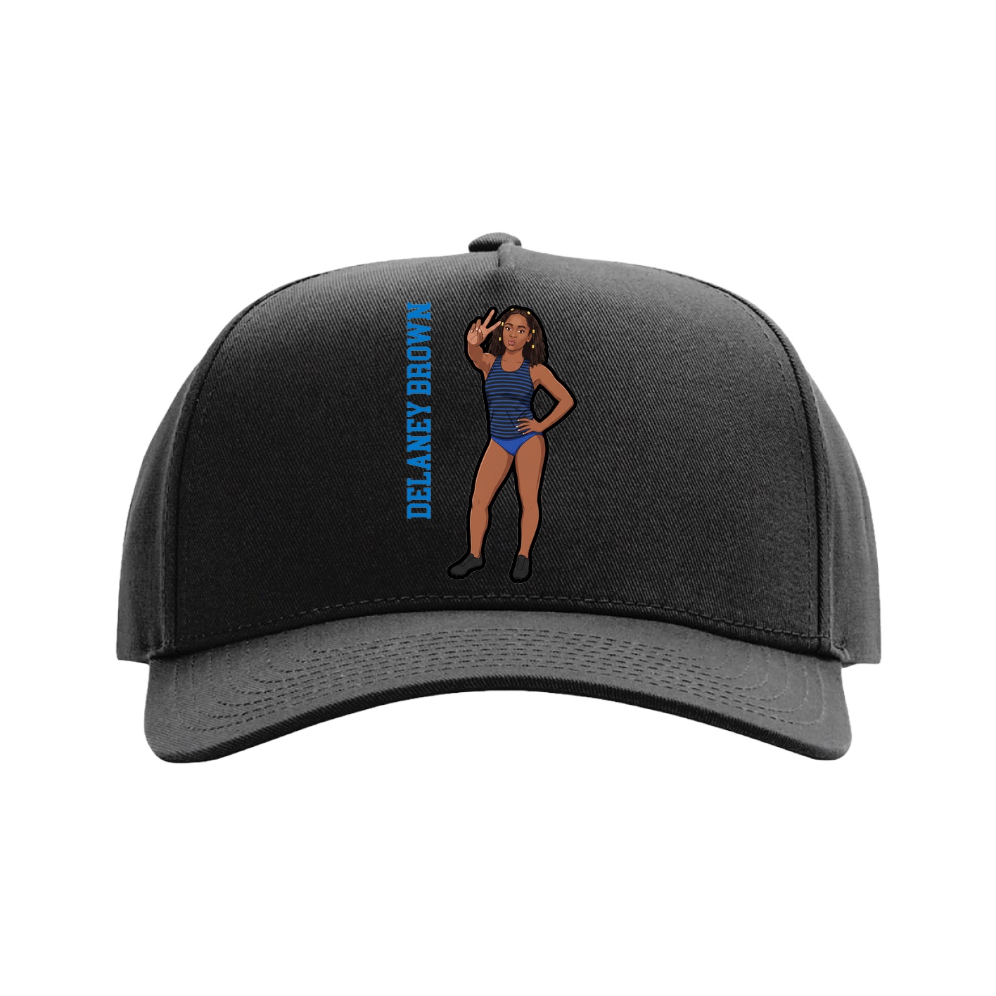 Full Fabric Five-Panel Champ Cap — Name Vertical in Black