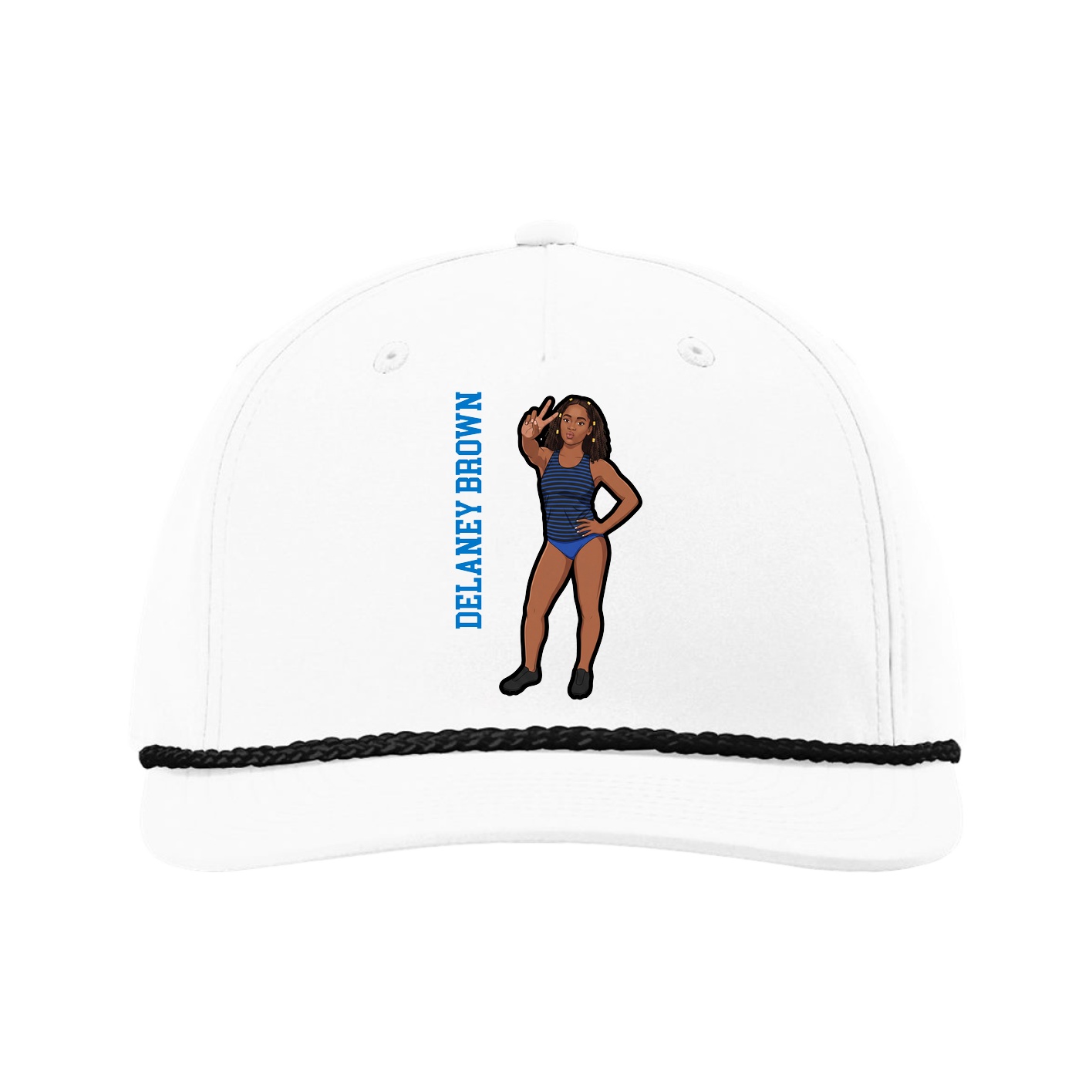 Five-Panel Classic Rope Cap — Name Vertical in White