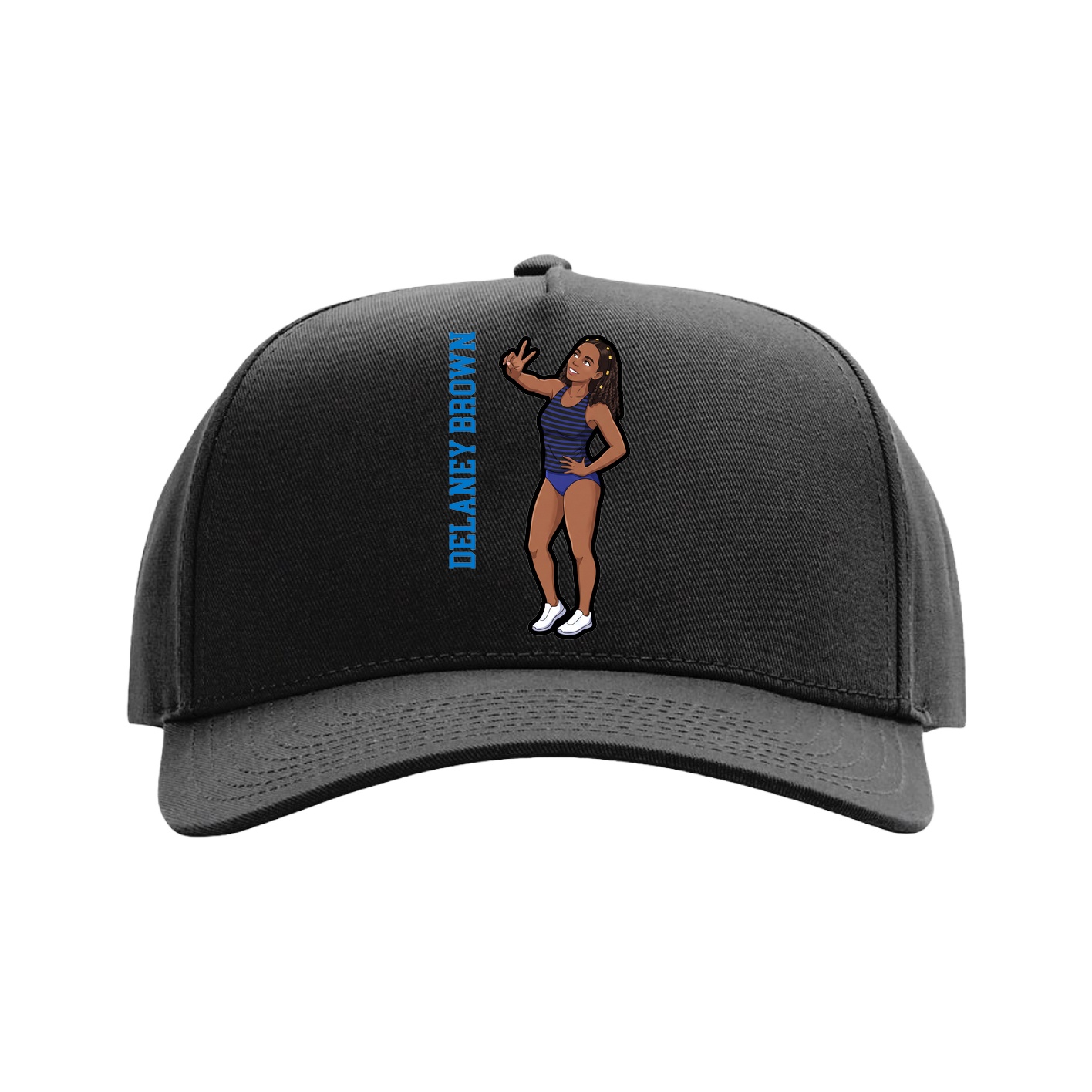 Full Fabric Five-Panel Champ Cap — Name Vertical in Black