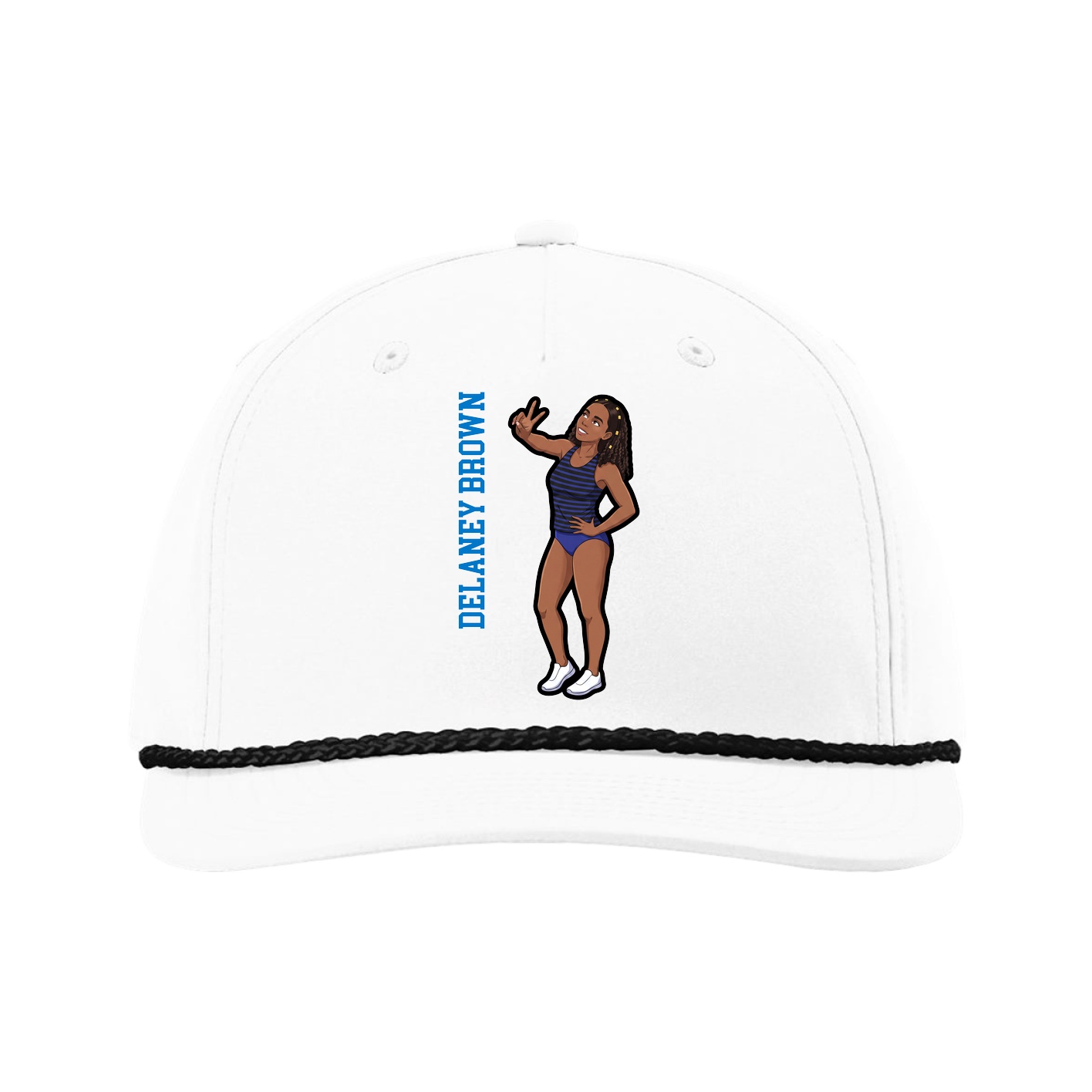 Five-Panel Classic Rope Cap — Name Vertical in White