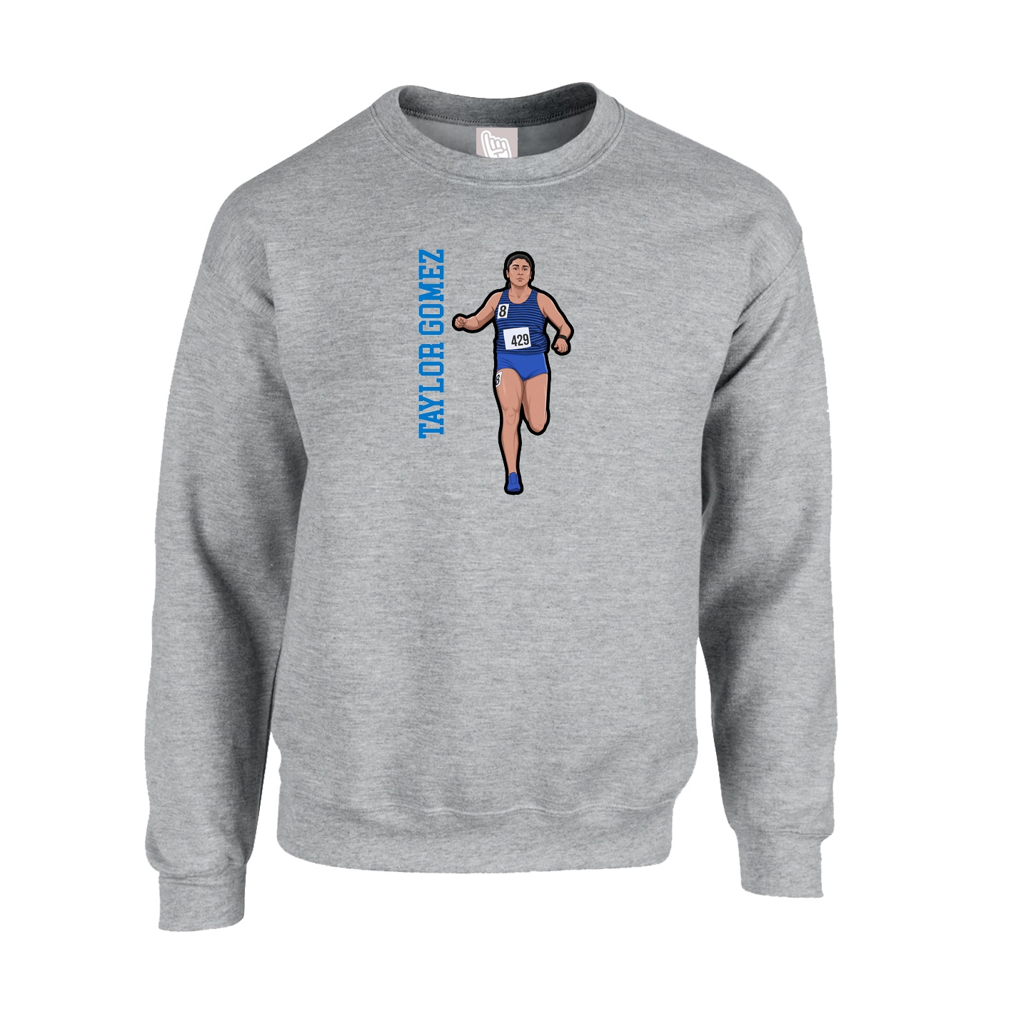 Fleece Crew — Name Vertical in Grey