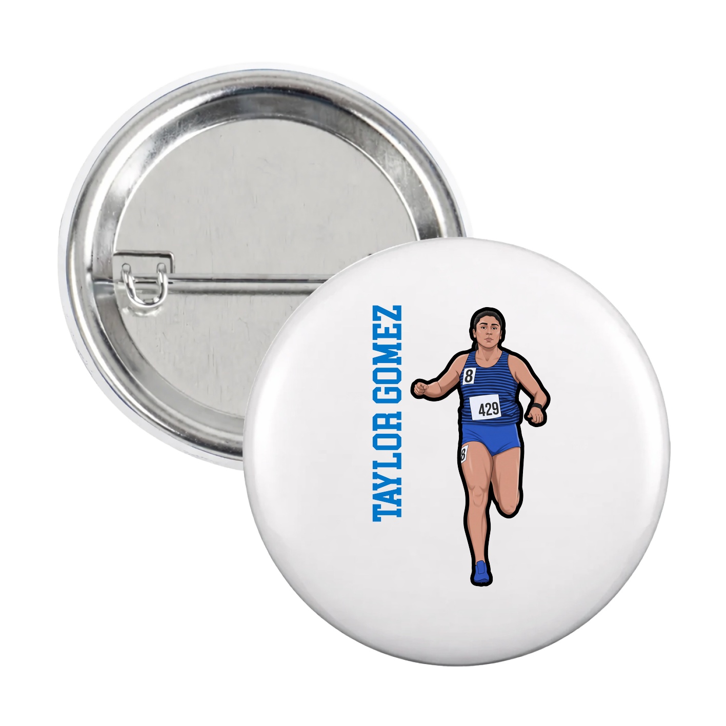 Game Day Button — Name Vertical in White