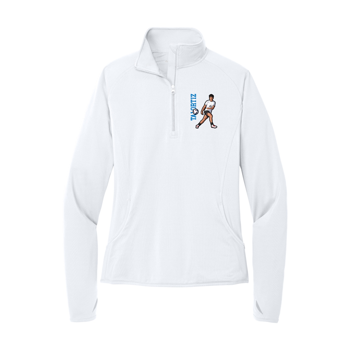 Women's Q-Zip Pullover — Name Vertical in White