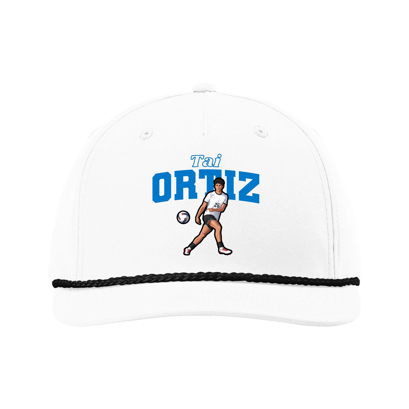 Five-Panel Classic Rope Cap — Name Arch in White