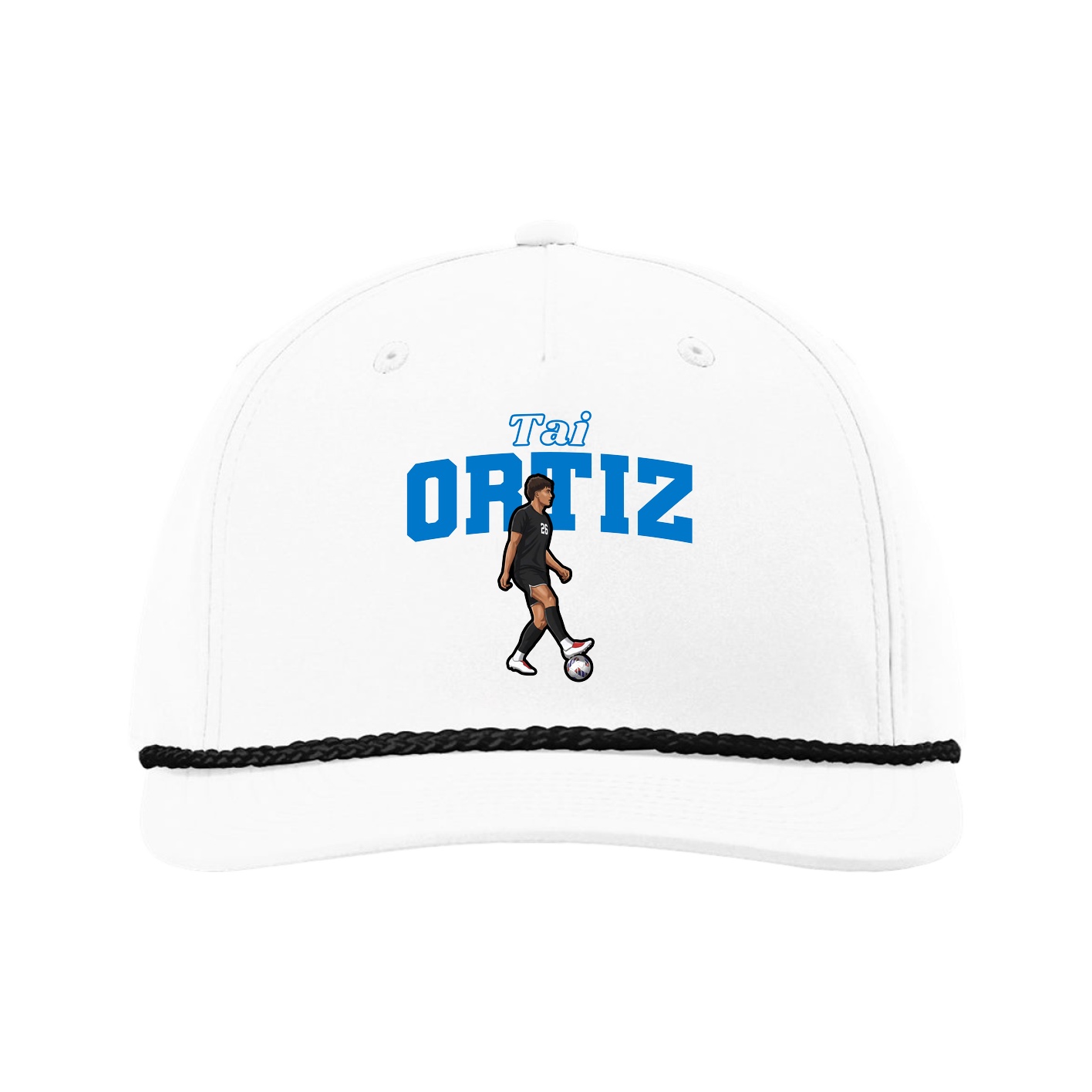 Five-Panel Classic Rope Cap — Name Arch in White