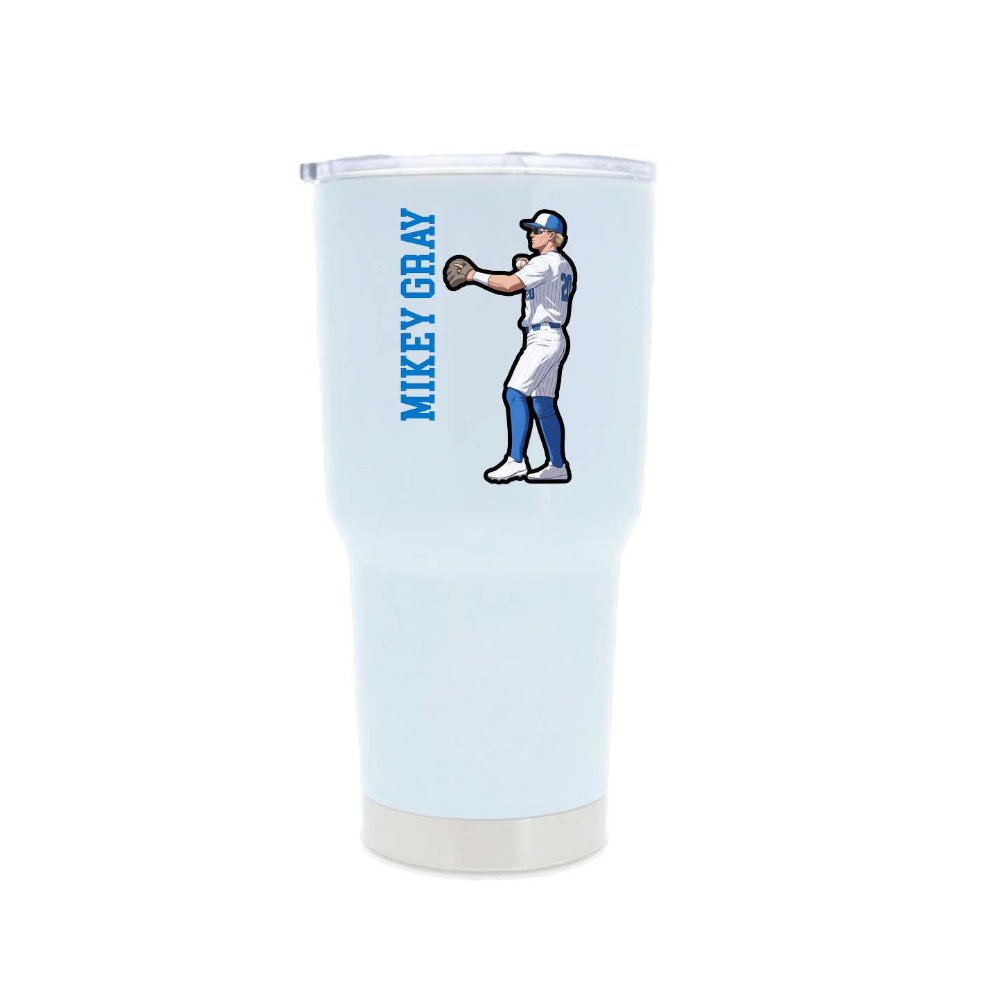 30oz Stainless Steel Tumbler — Name Vertical in White