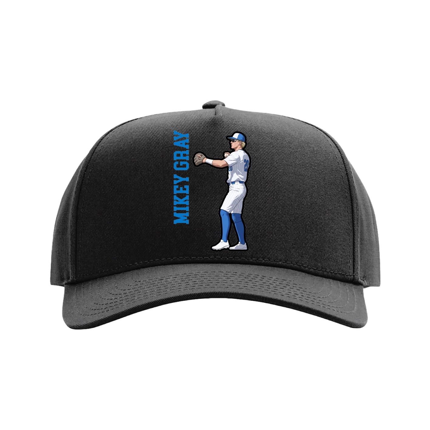 Full Fabric Five-Panel Champ Cap — Name Vertical in Black