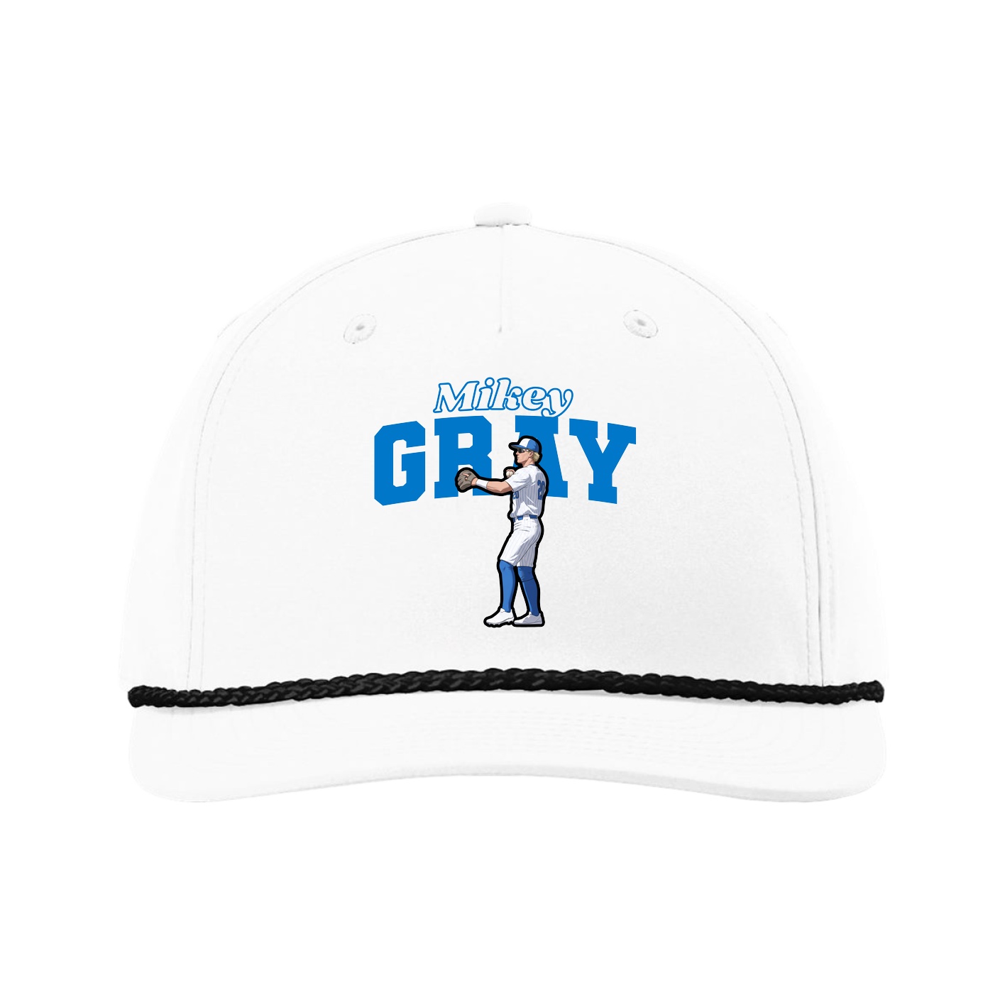 Five-Panel Classic Rope Cap — Name Arch in White