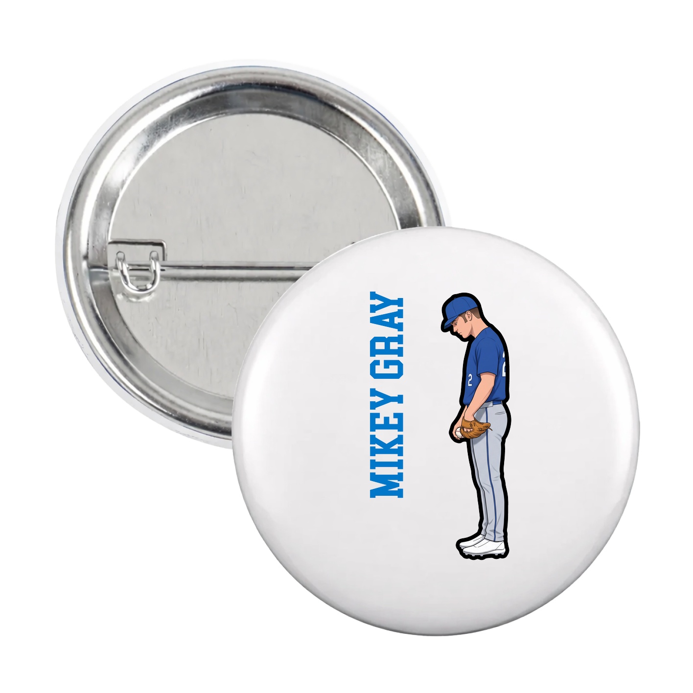 Game Day Button — Name Vertical in White