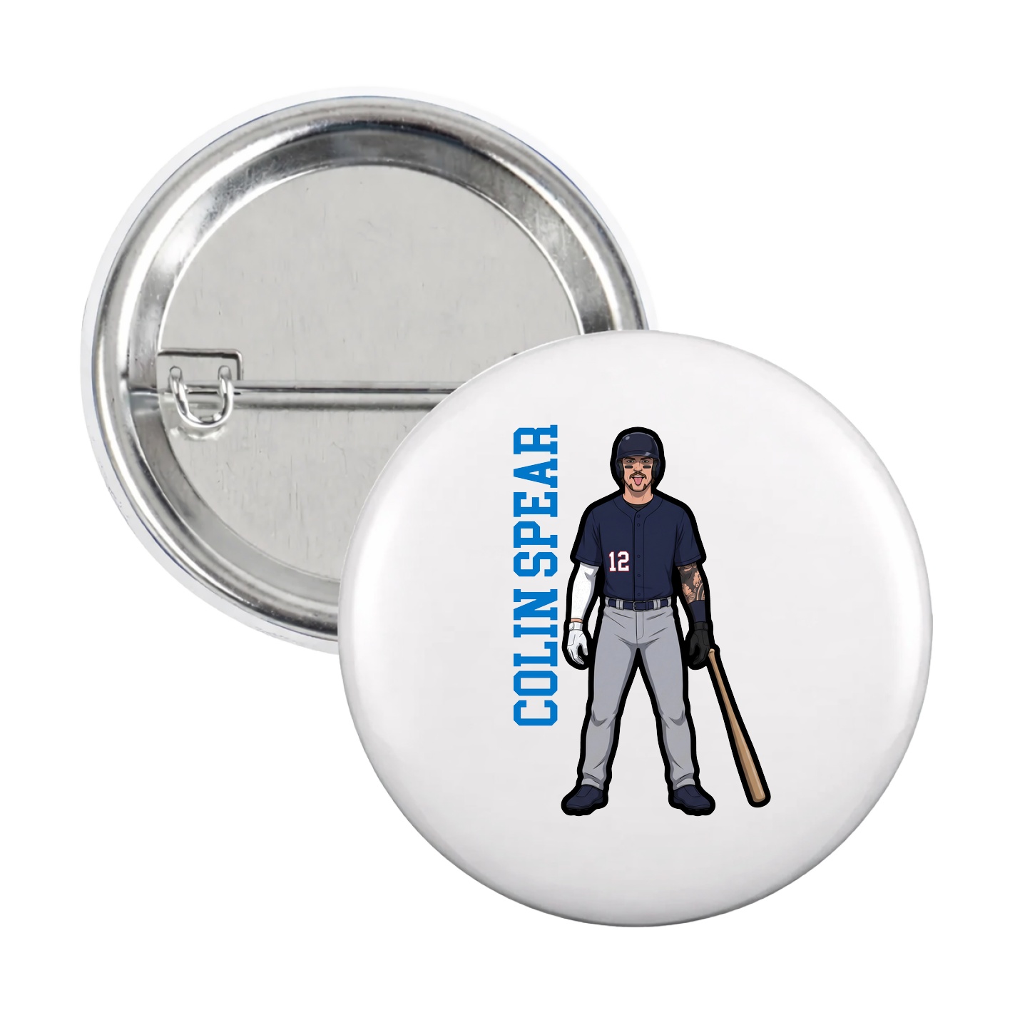 Game Day Button — Name Vertical in White