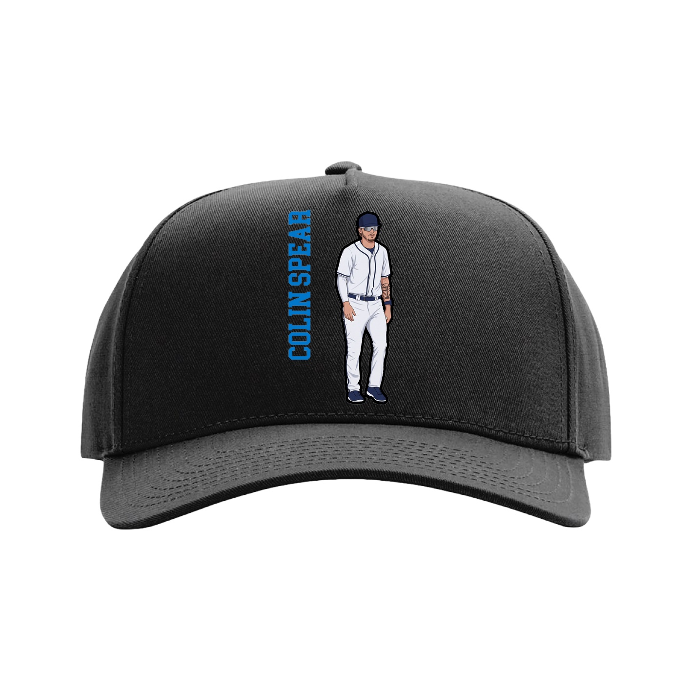 Full Fabric Five-Panel Champ Cap — Name Vertical in Black