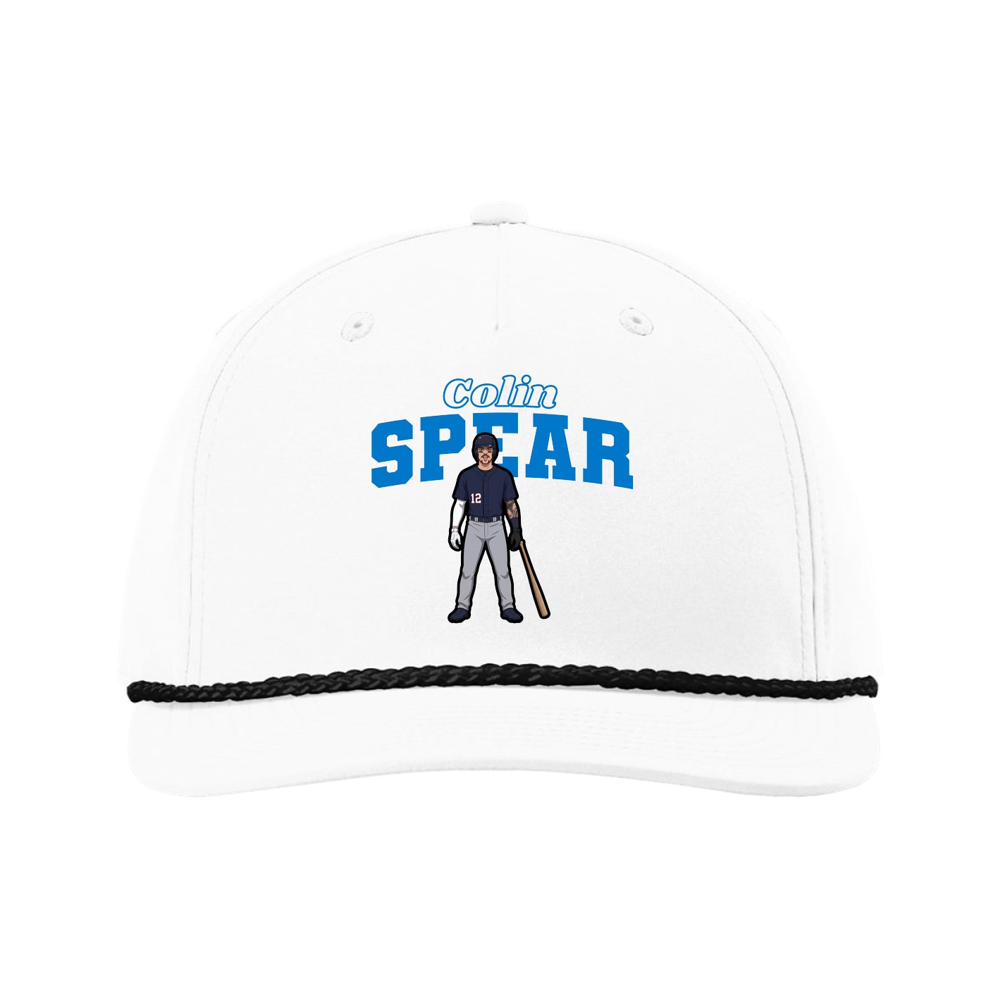 Five-Panel Classic Rope Cap — Name Arch in White